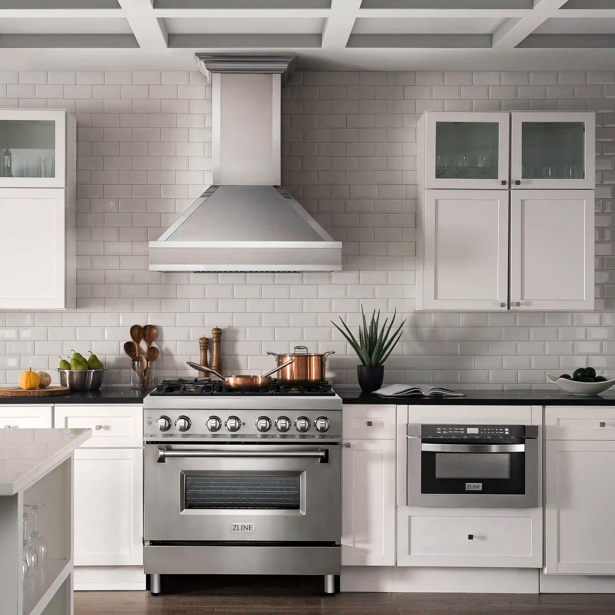 Stainless steel 36-inch dual-fuel range with six-burner cooktop and oven