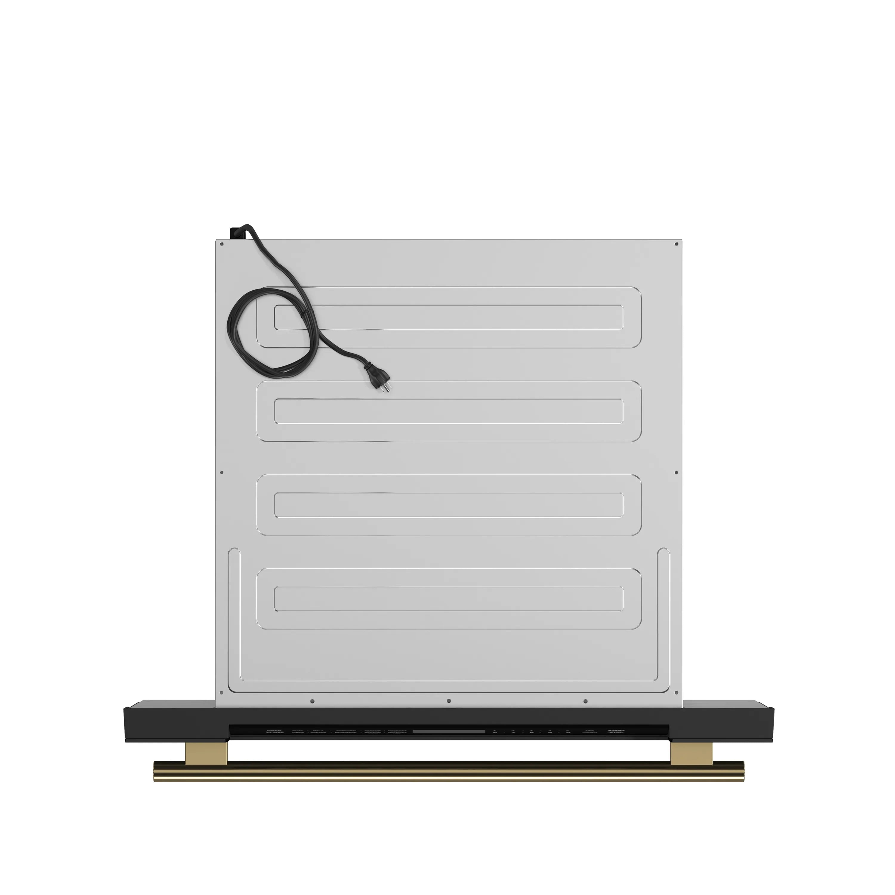 White microwave drawer rear panel with ventilation slots and attached power cord