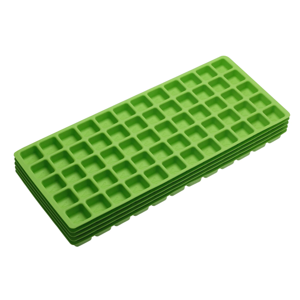 Stack of green silicone food mold trays with square cavity grid