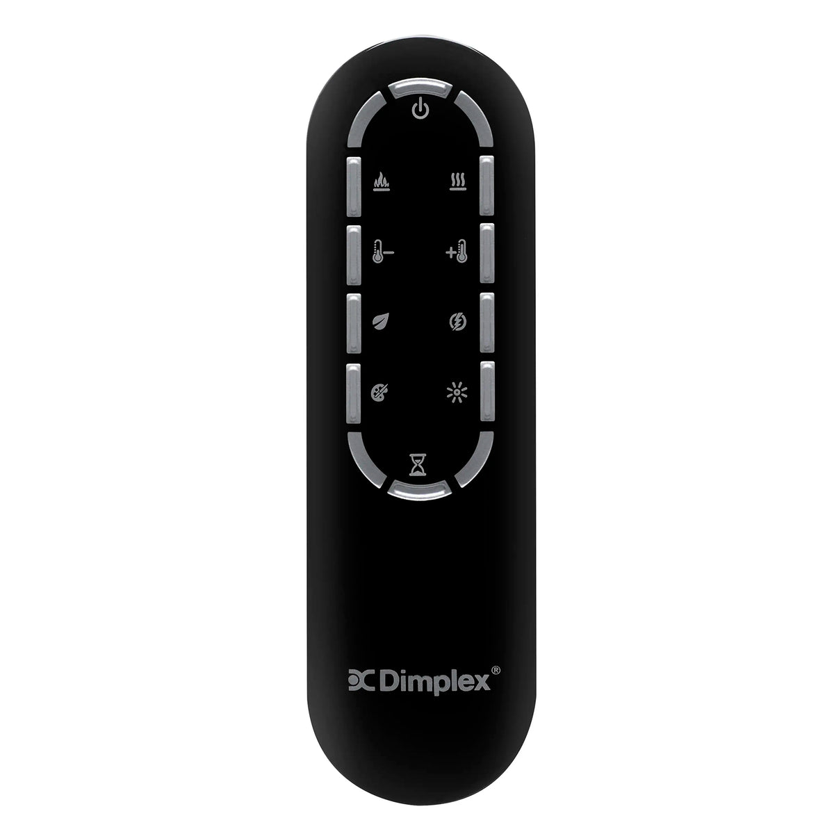 Dimplex IgniteXL black remote control with backlit buttons and Dimplex logo