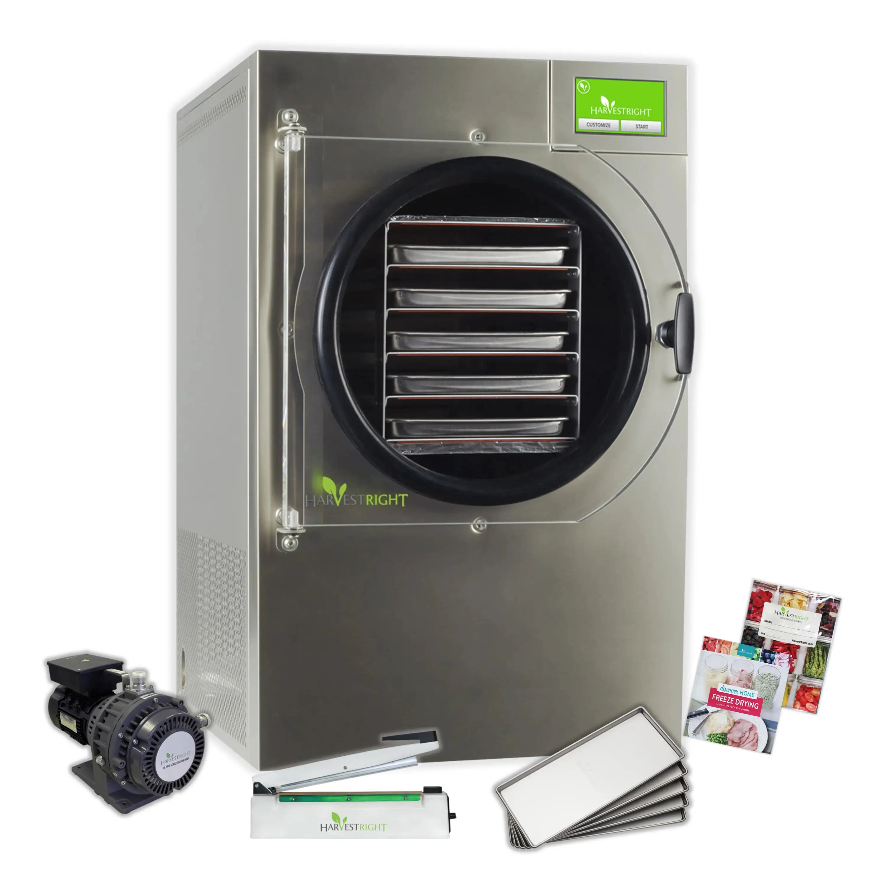 Medium stainless steel freeze dryer with circular door, oil-free pump, sealer and Mylar bags