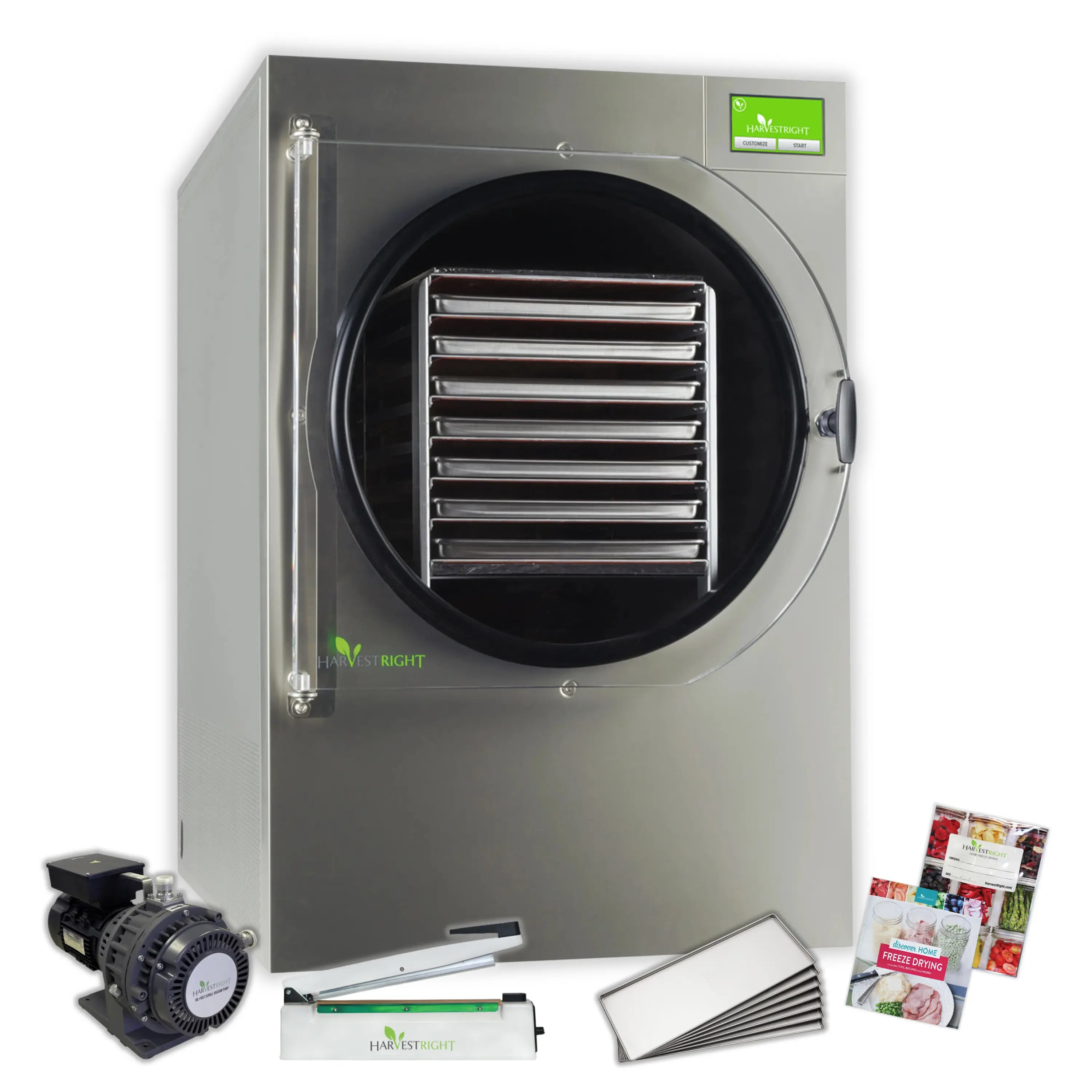 Stainless steel freeze dryer with round door, 7 trays, sealer, and mylar bag kit
