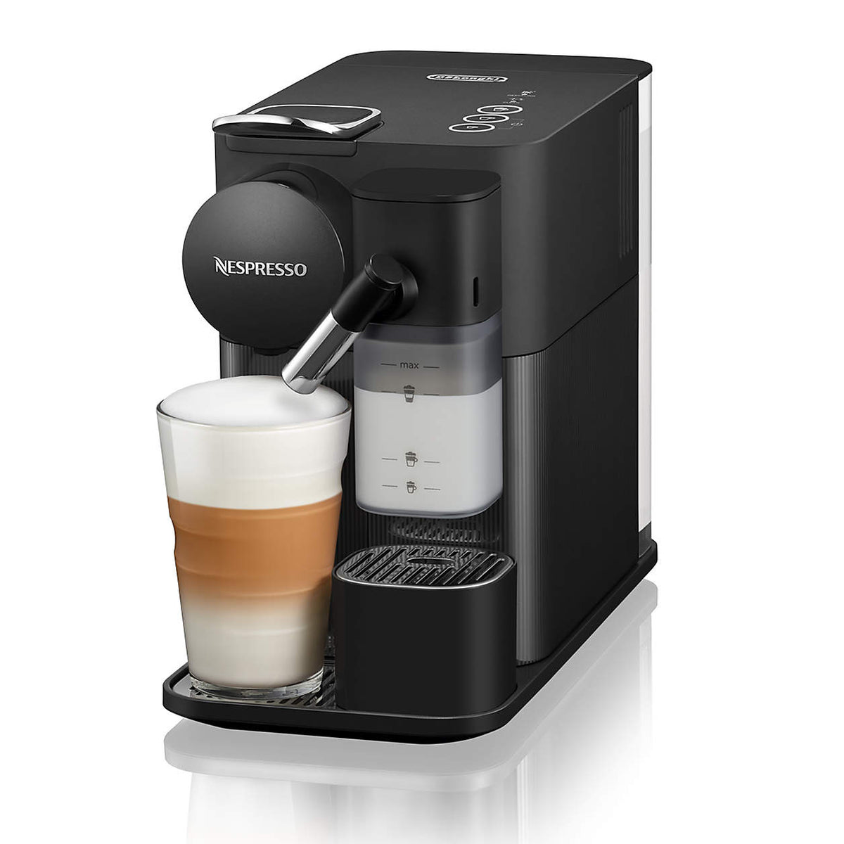 Black Nespresso Lattissima One single-serve espresso machine with milk froth cup