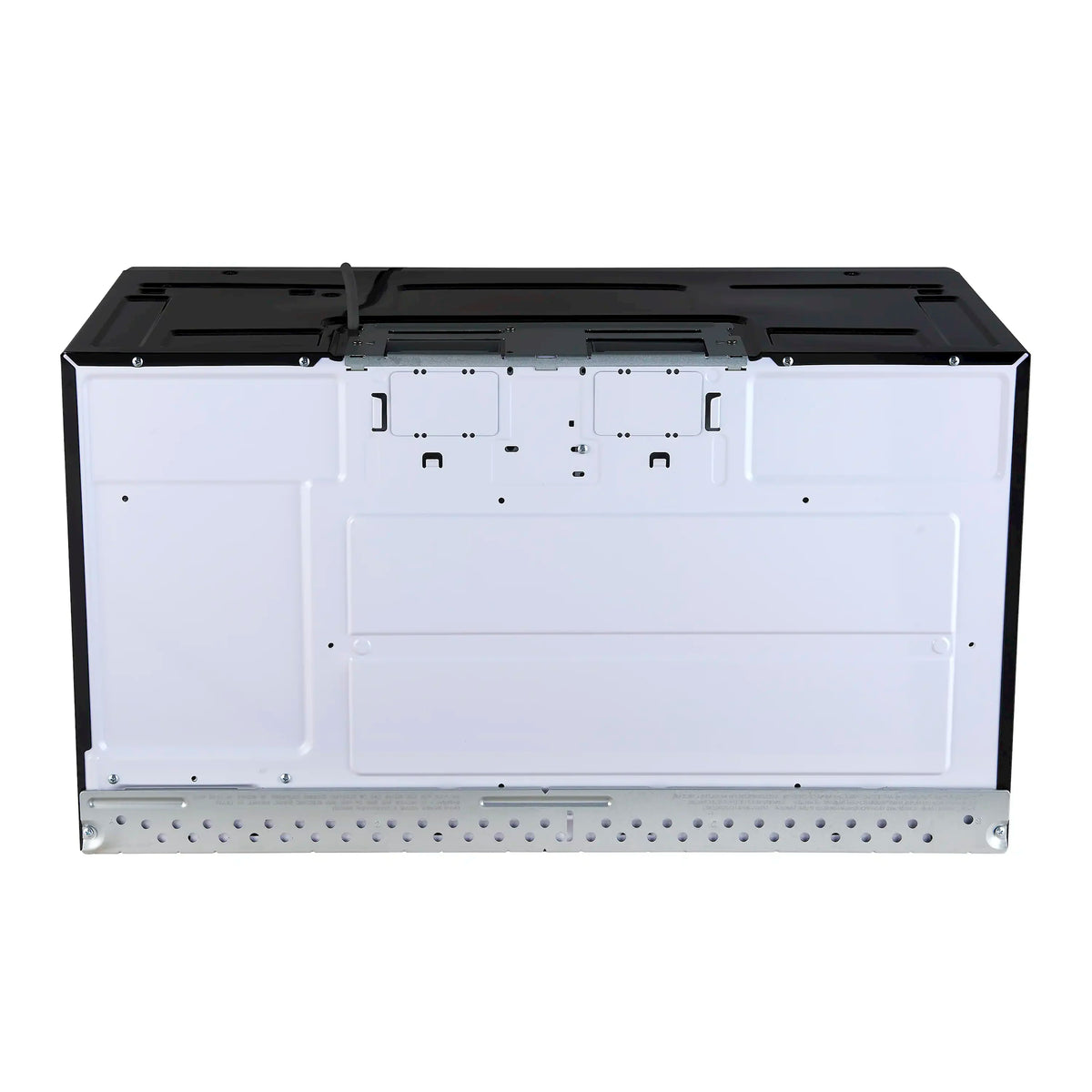 Underside of over-the-range microwave with mounting area and ventilation openings