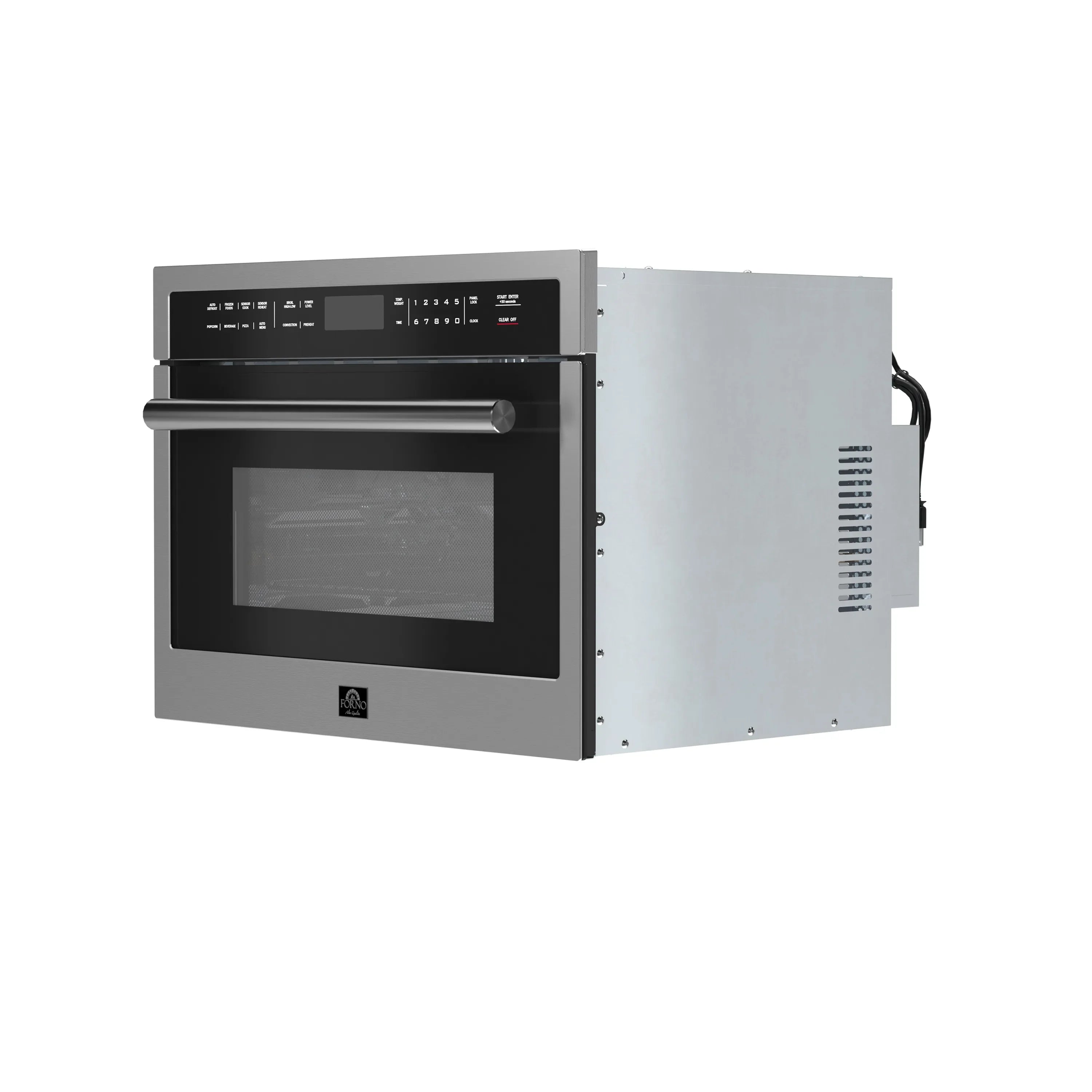 Built-in oven with side panel open and exposed interior components