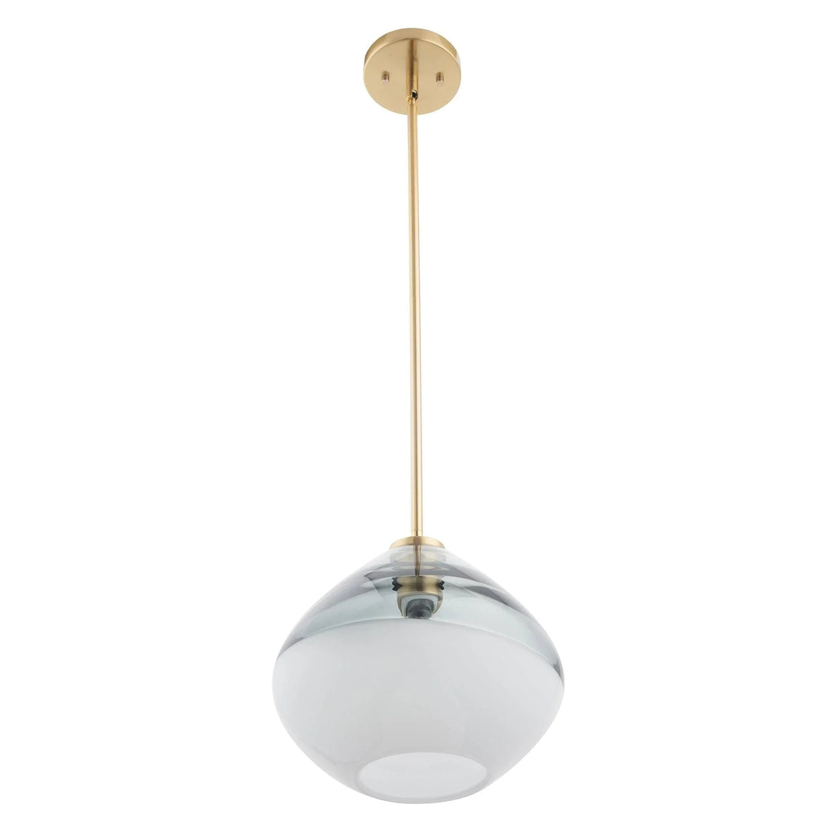 Golden hanging pendant with clear smoky glass globe shade and bulb
