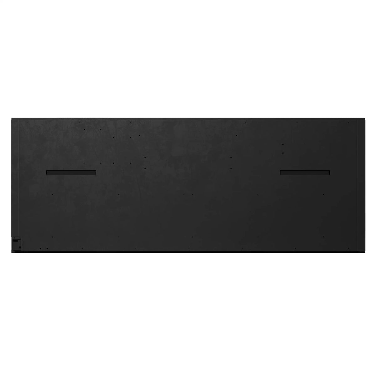 Black back panel cover for built-in linear electric fireplace with simple raised edges