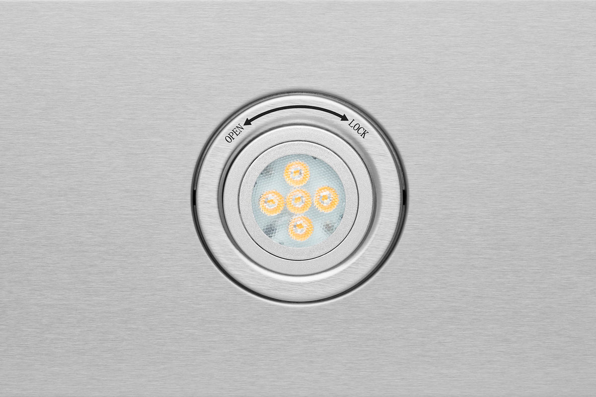 Stainless steel hood control dial with OPEN and LOCK indicator and LED ring