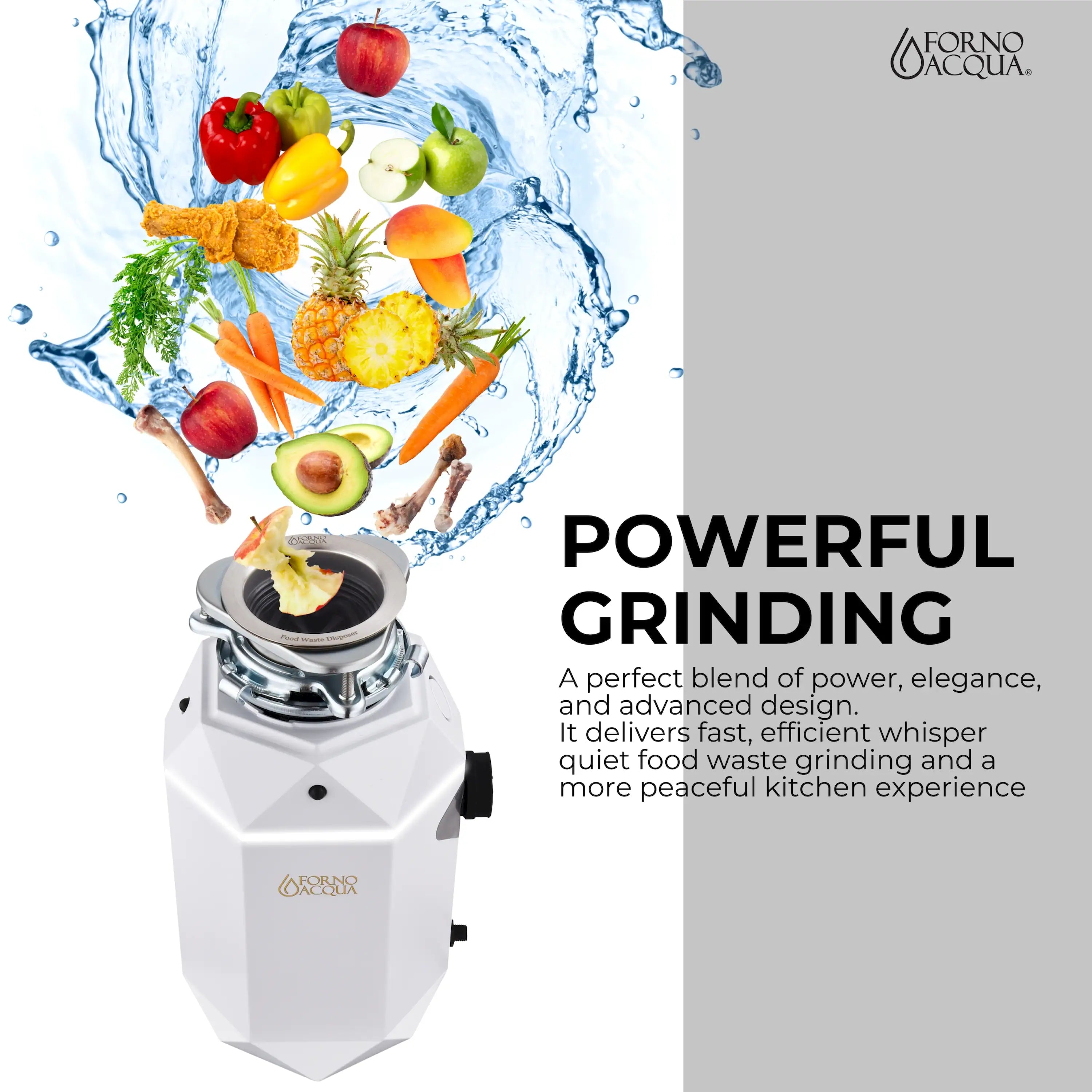White garbage disposal with stainless steel grinding top