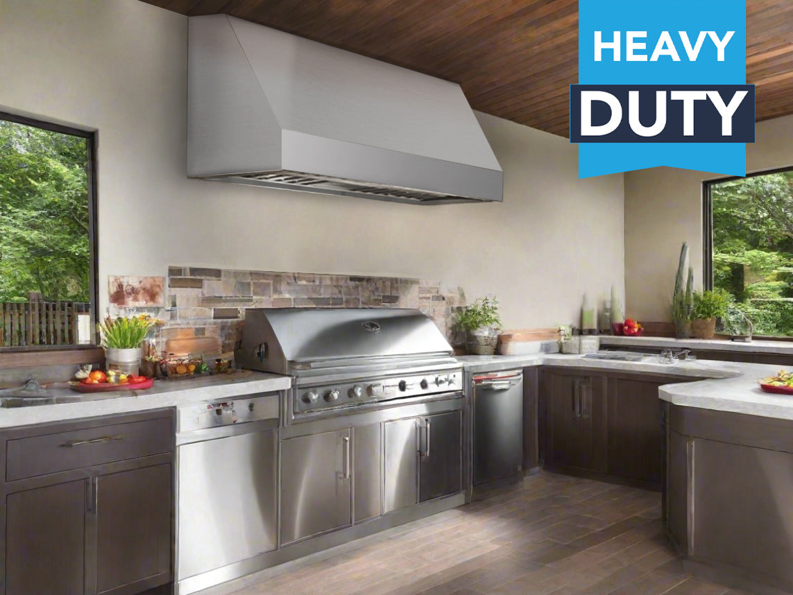 Stainless steel under-cabinet range hood with vented filter grille, wall-mounted