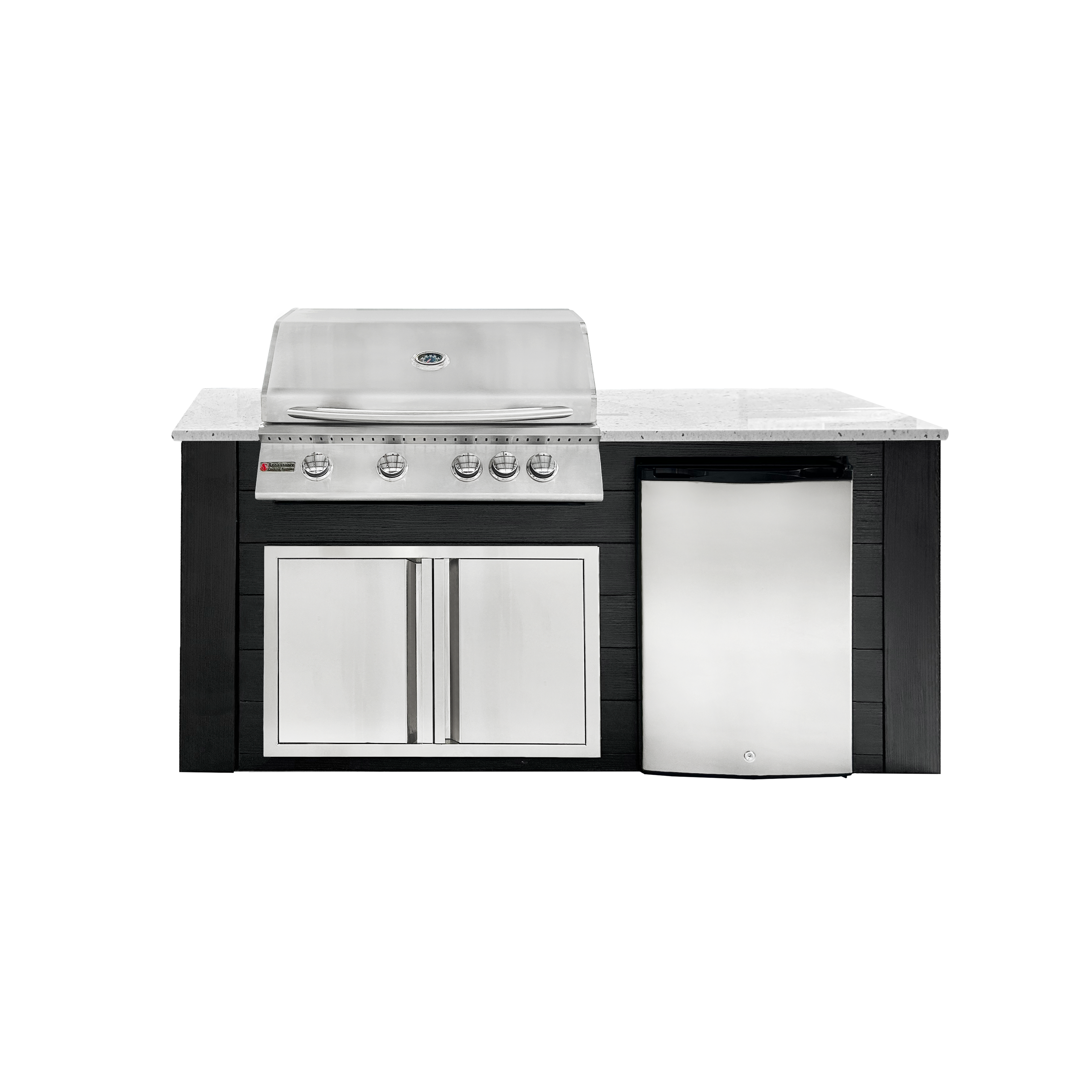6ft white granite / black paneling, no lights, double door