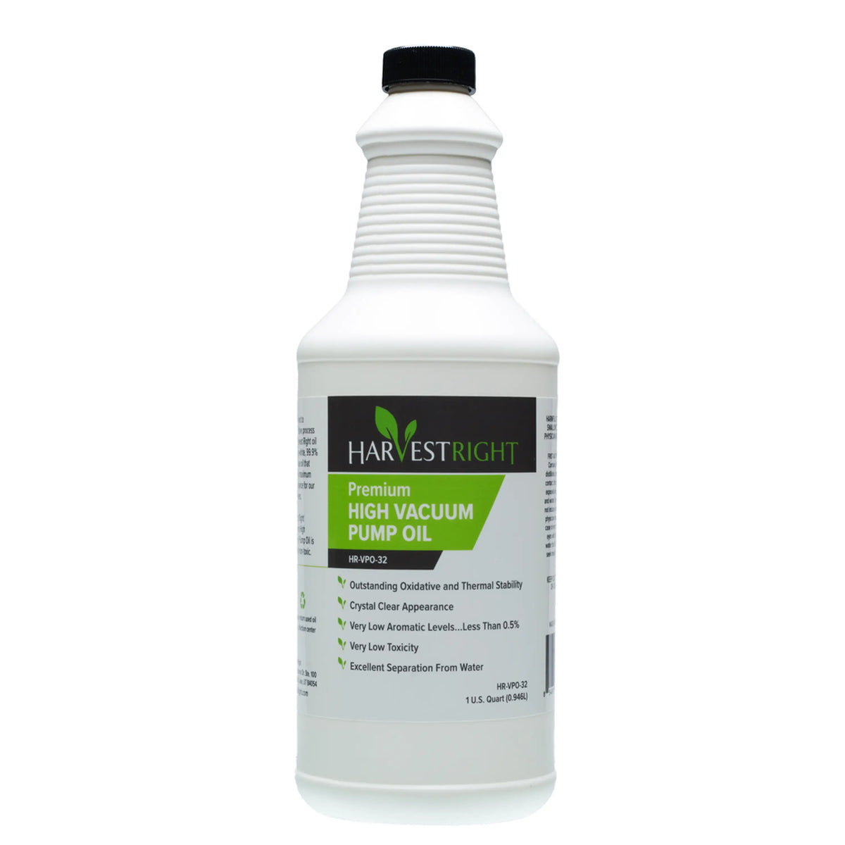 Harvest Right high vacuum pump oil bottle, white with black cap