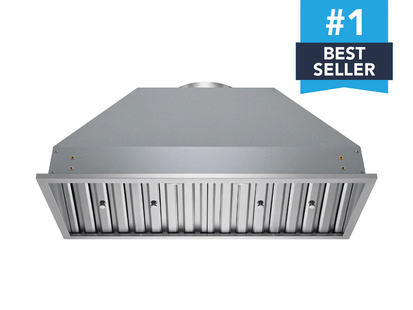 Stainless steel range hood insert with front grease filter grille and side mounting holes