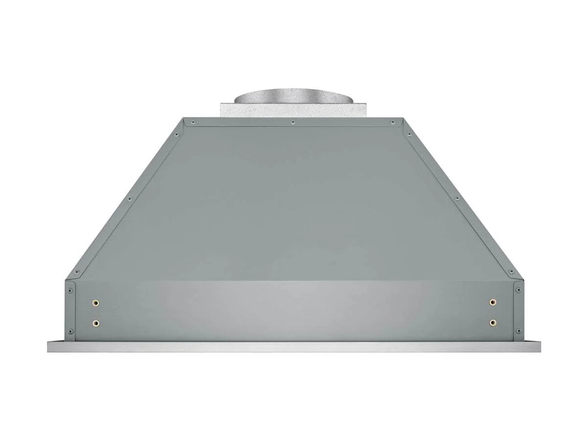 Stainless steel range hood insert canopy with centered round exhaust opening