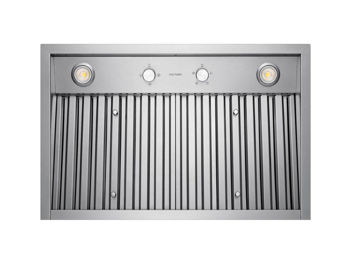 Stainless steel insert range hood front grille with two circular lights