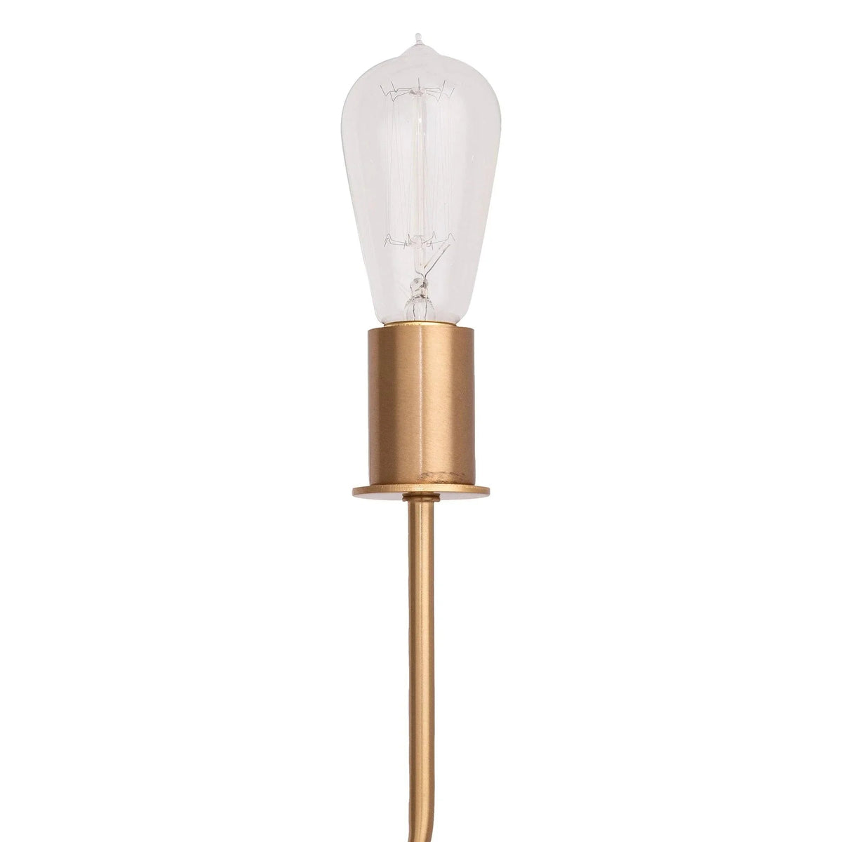 Gold-tone chandelier socket with clear glass bulb and round metal cap