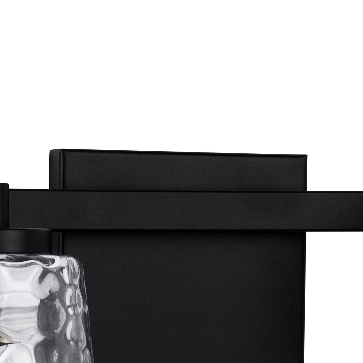 Black rectangular backplate with side arms for a two-light vanity light