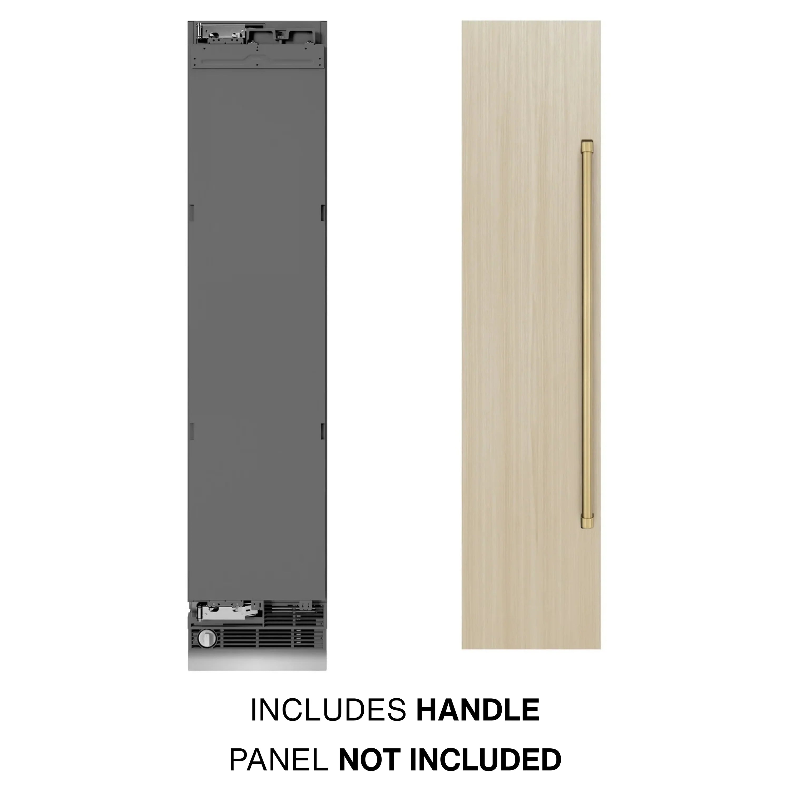 Panel-ready left-hinge freezer column with included handle; wood door panel not included