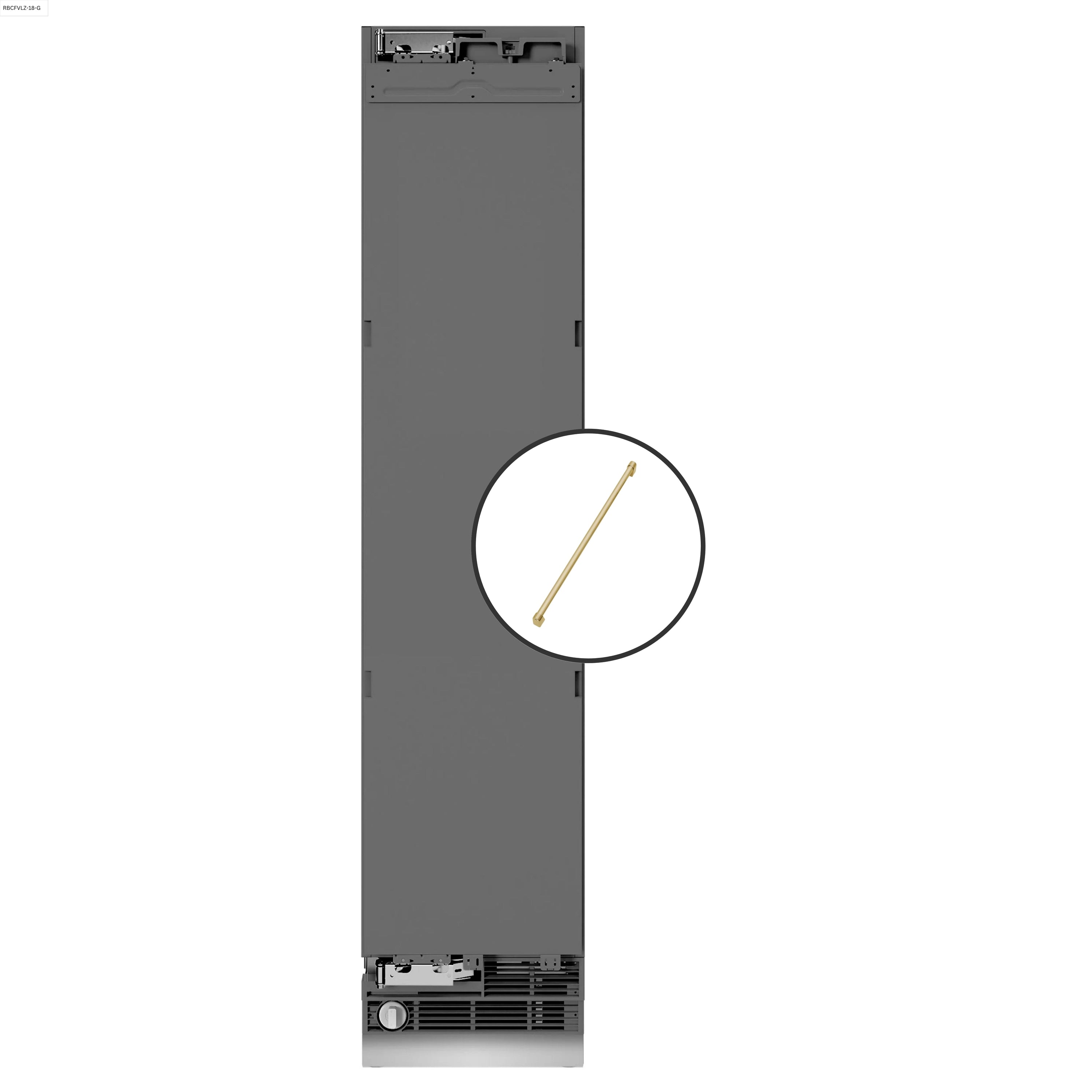 Graphite gray panel-ready freezer with bottom vent and left-hinge door opening