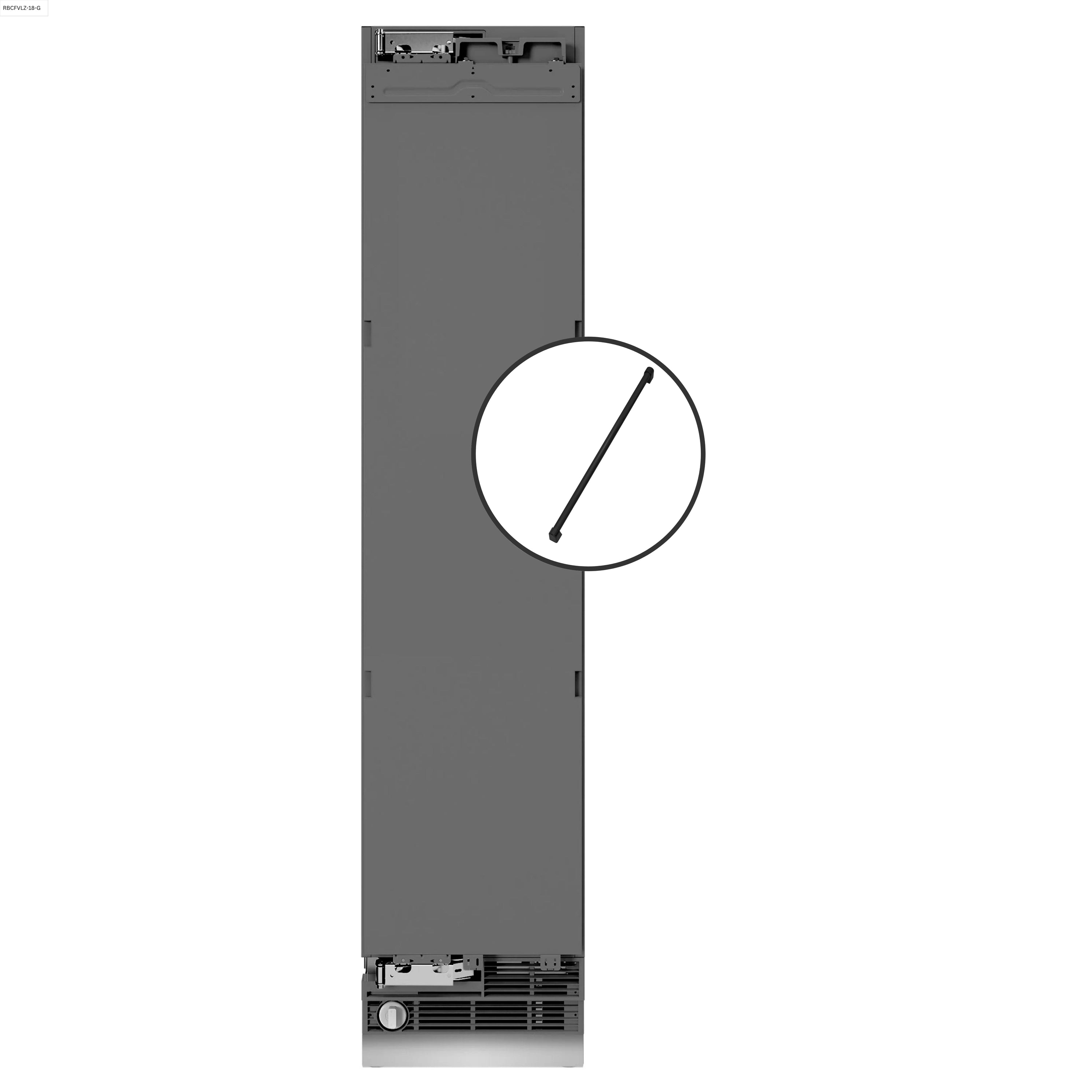 Panel-ready column freezer exterior with handle mounts and ventilation grille at base