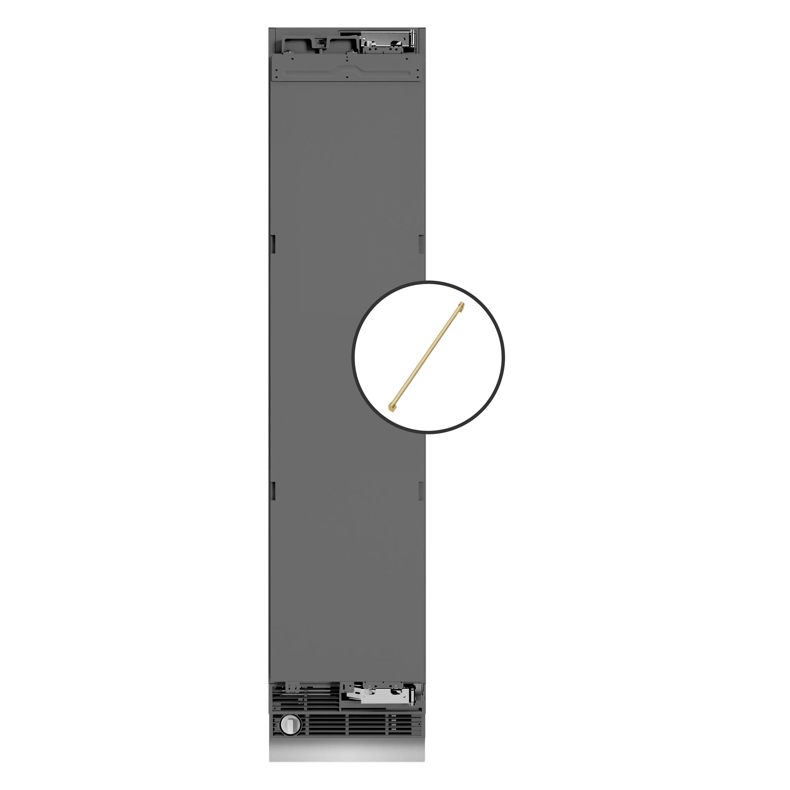 Panel-ready column freezer with graphite gray finish and included handle, right hinge.