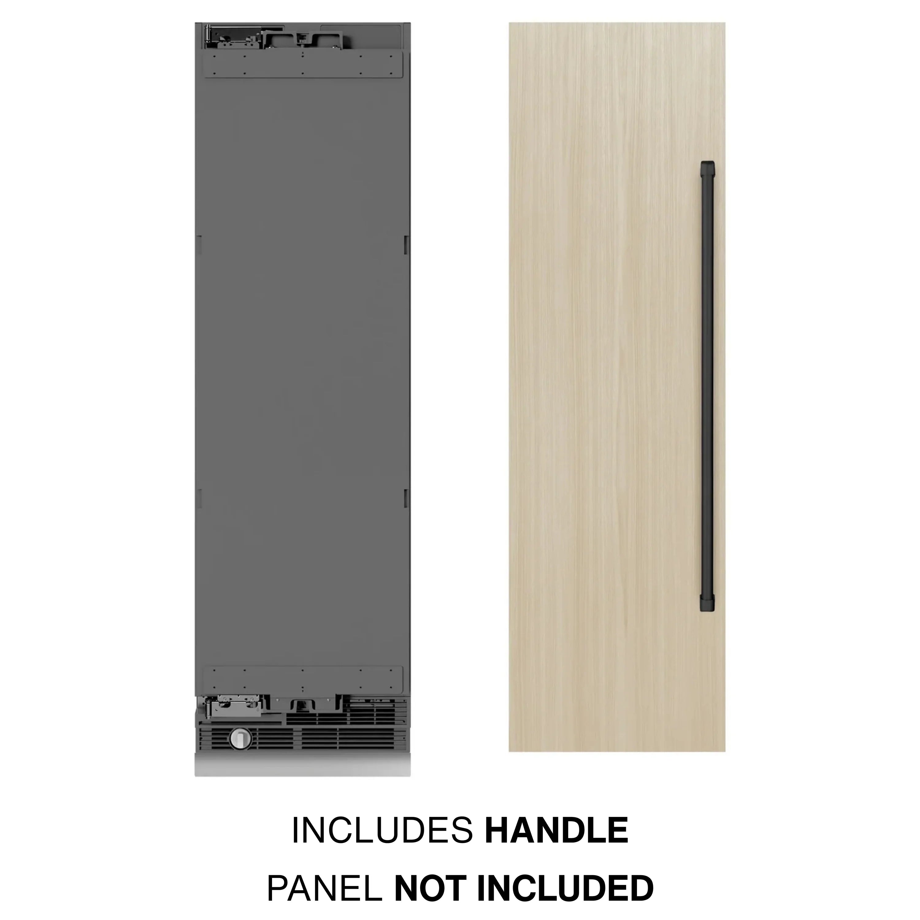 Panel-ready column freezer with included black handle and front panel mounting area