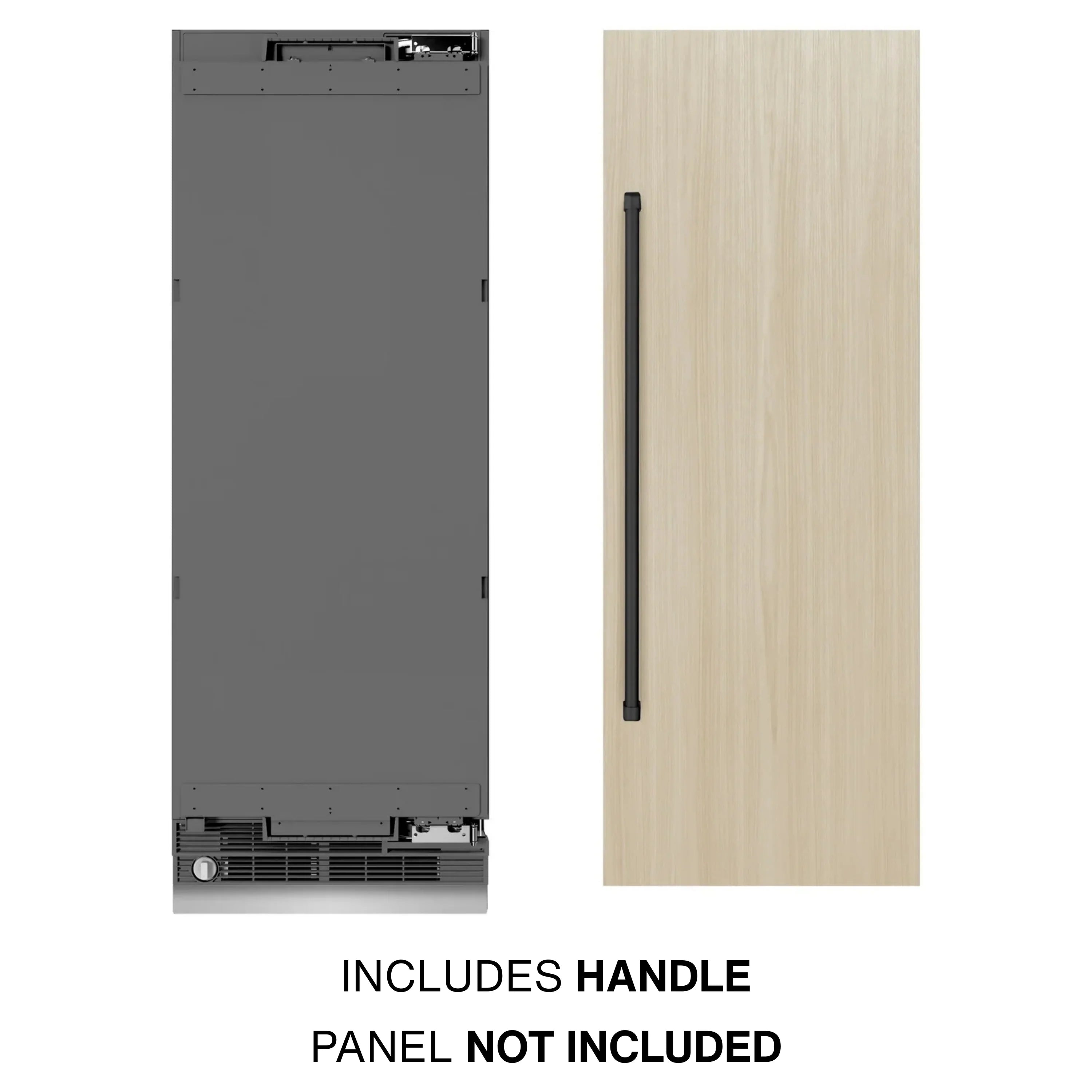 Panel-ready column refrigerator with included handle; wood panel not included