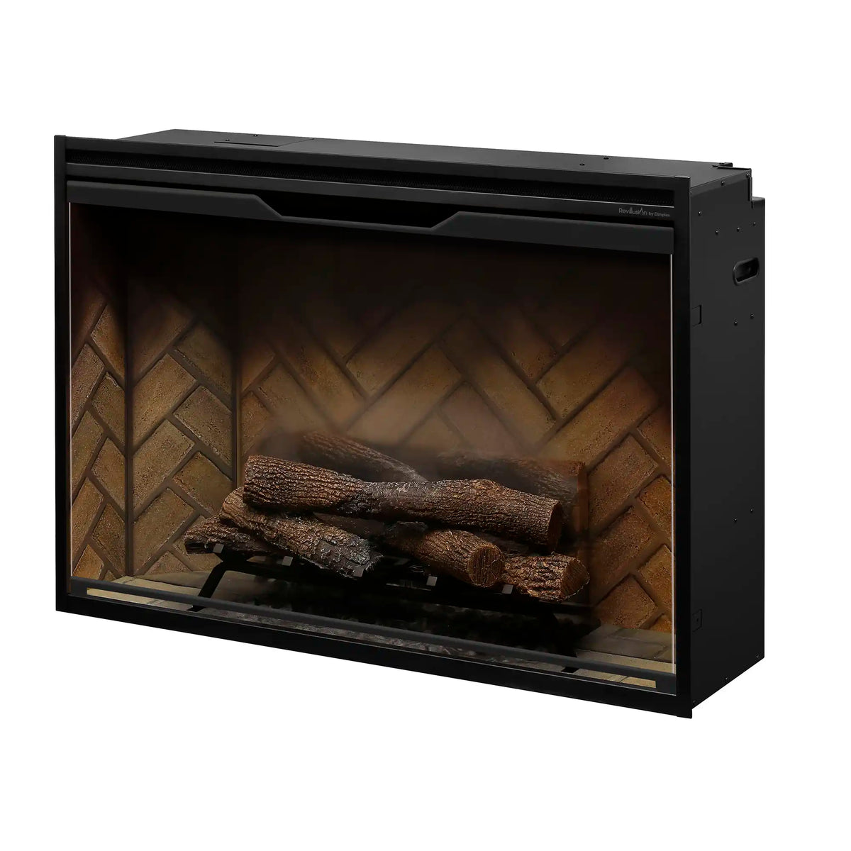 Dimplex built-in electric firebox with herringbone back and unlit log bed