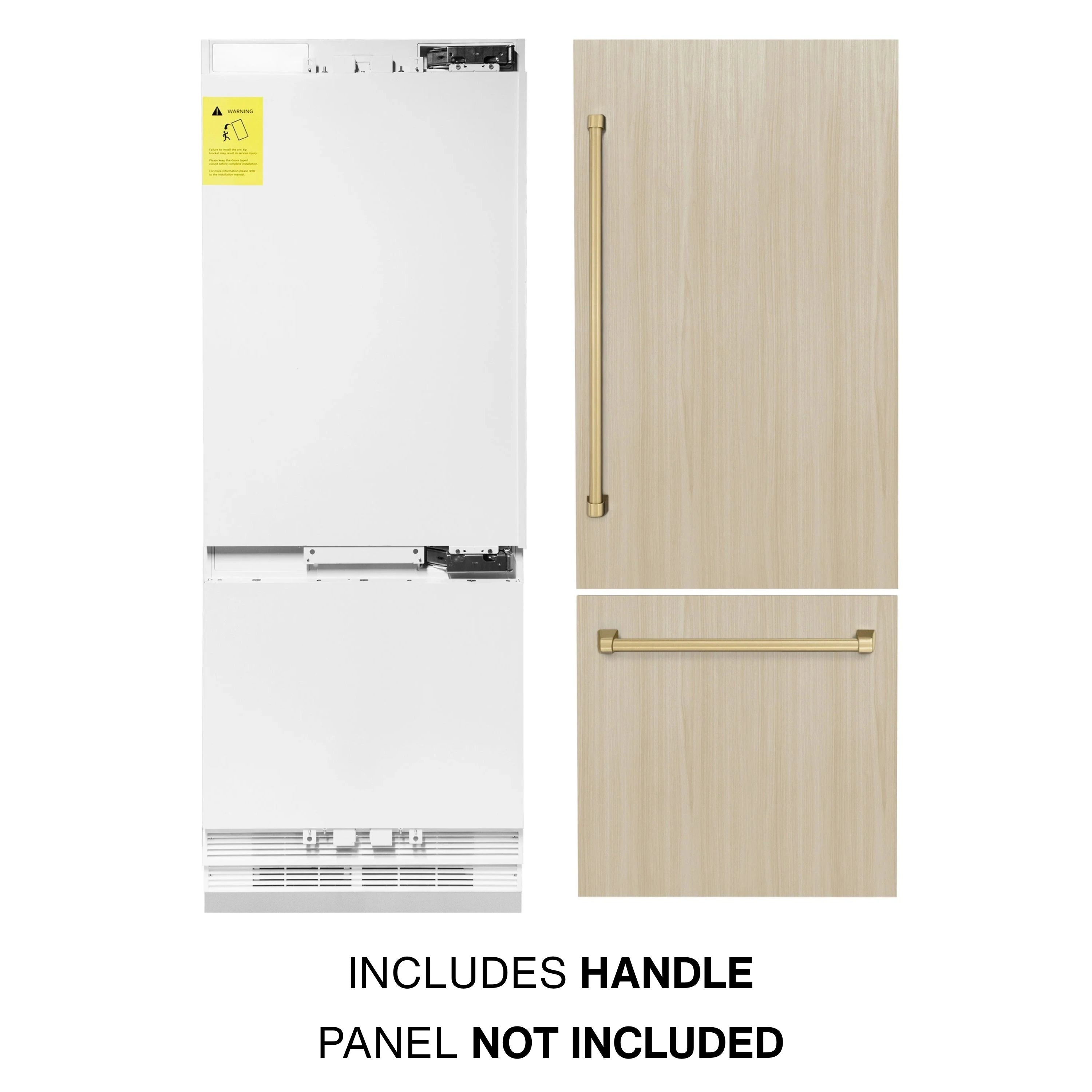 Panel-ready refrigerator with champagne bronze handle shown; panel not included