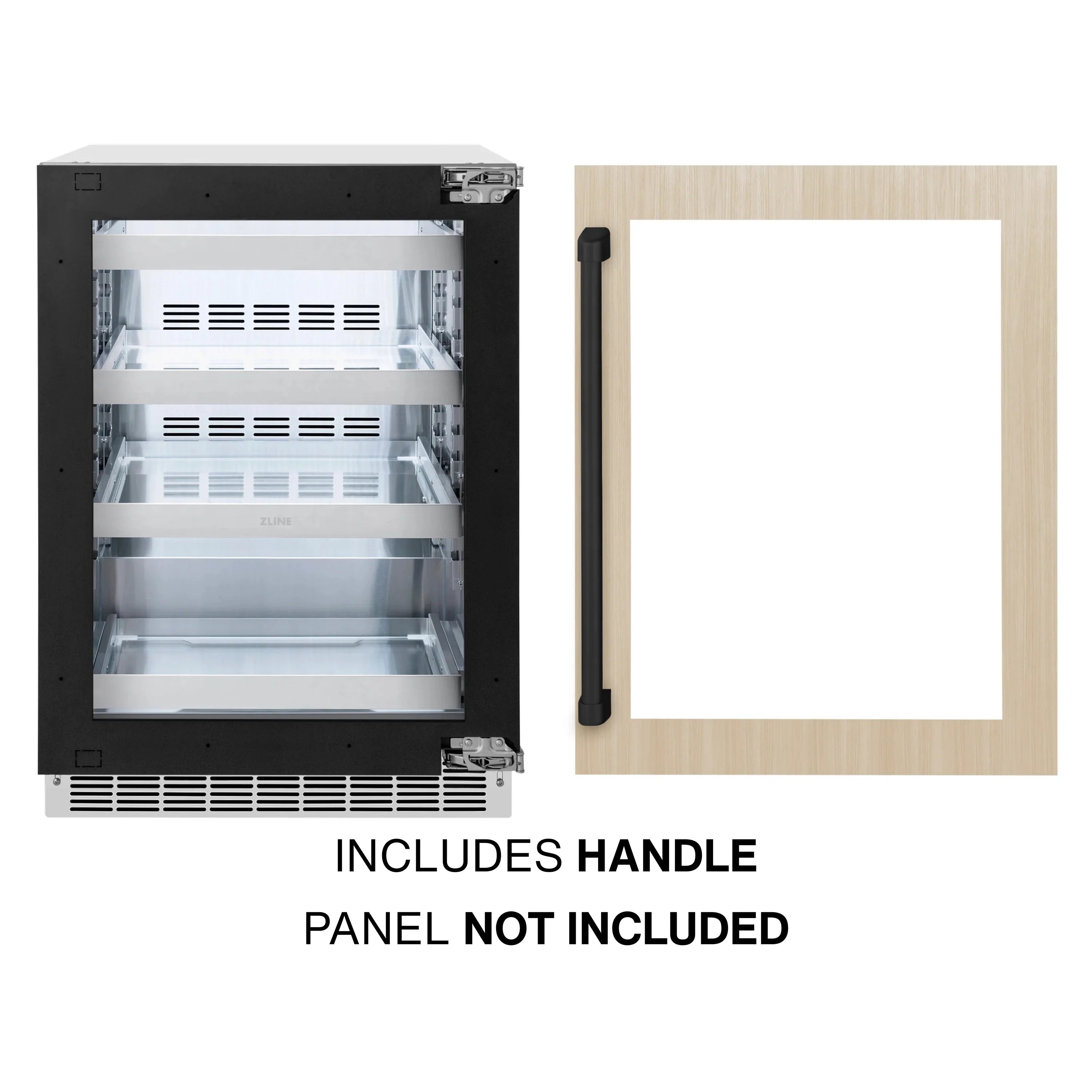 Panel-ready beverage fridge includes handle; panel not included