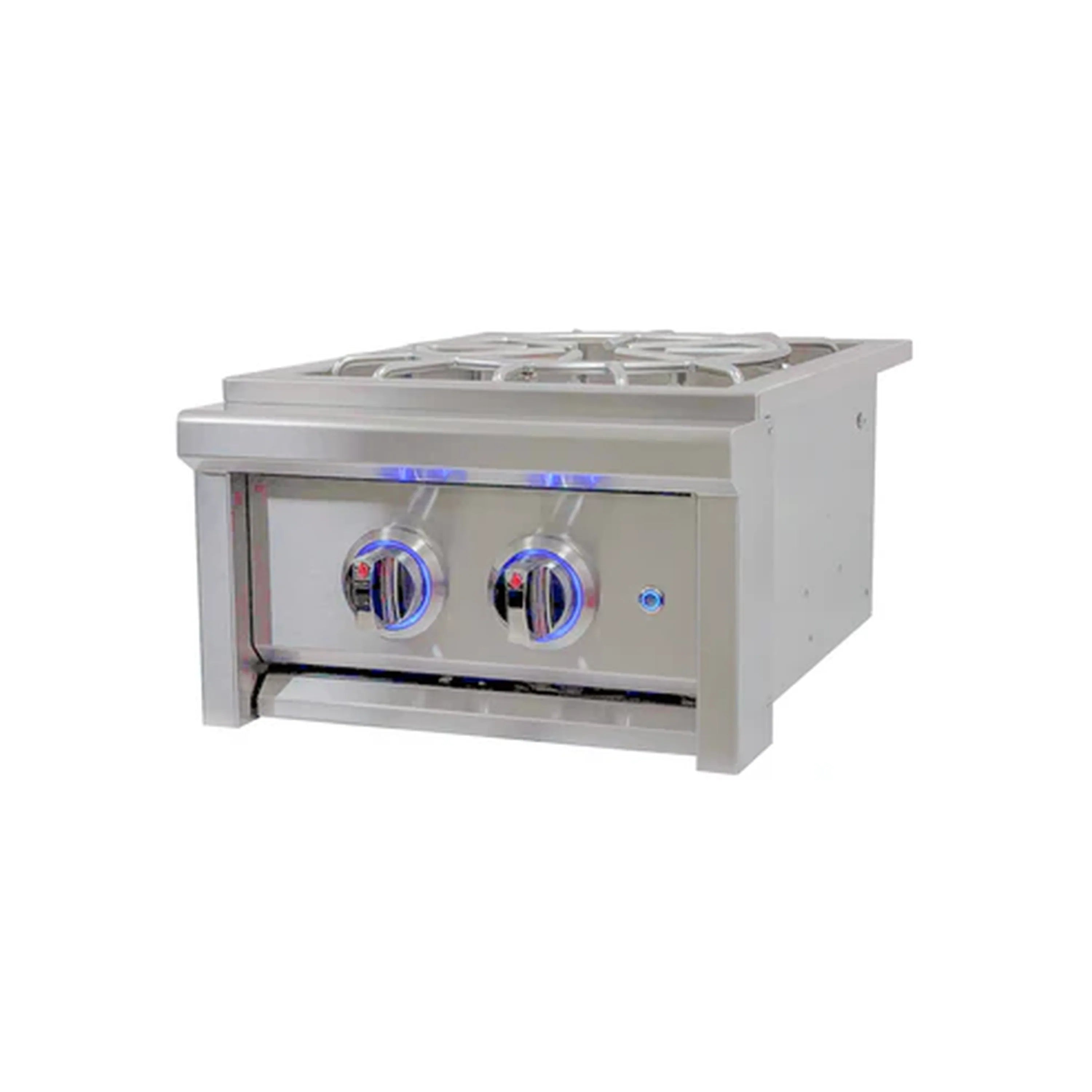 Stainless steel propane gas power burner with color-changing control knobs