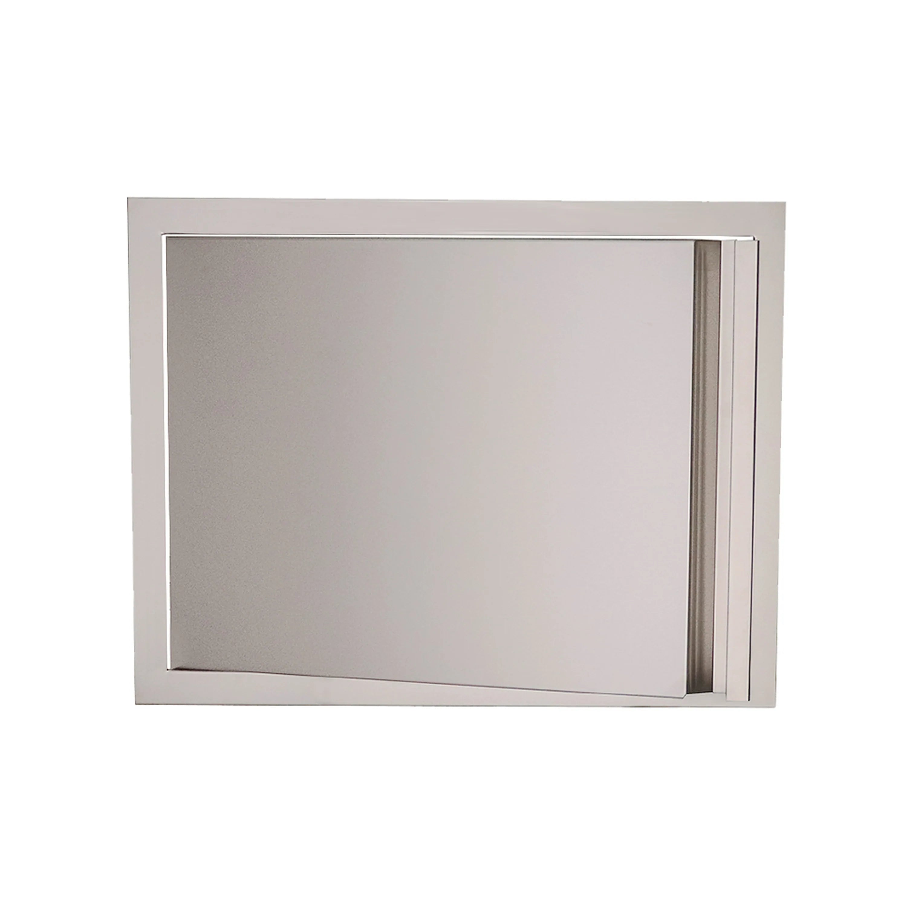 Stainless steel door insert with hinge side recess and flat mounting flange