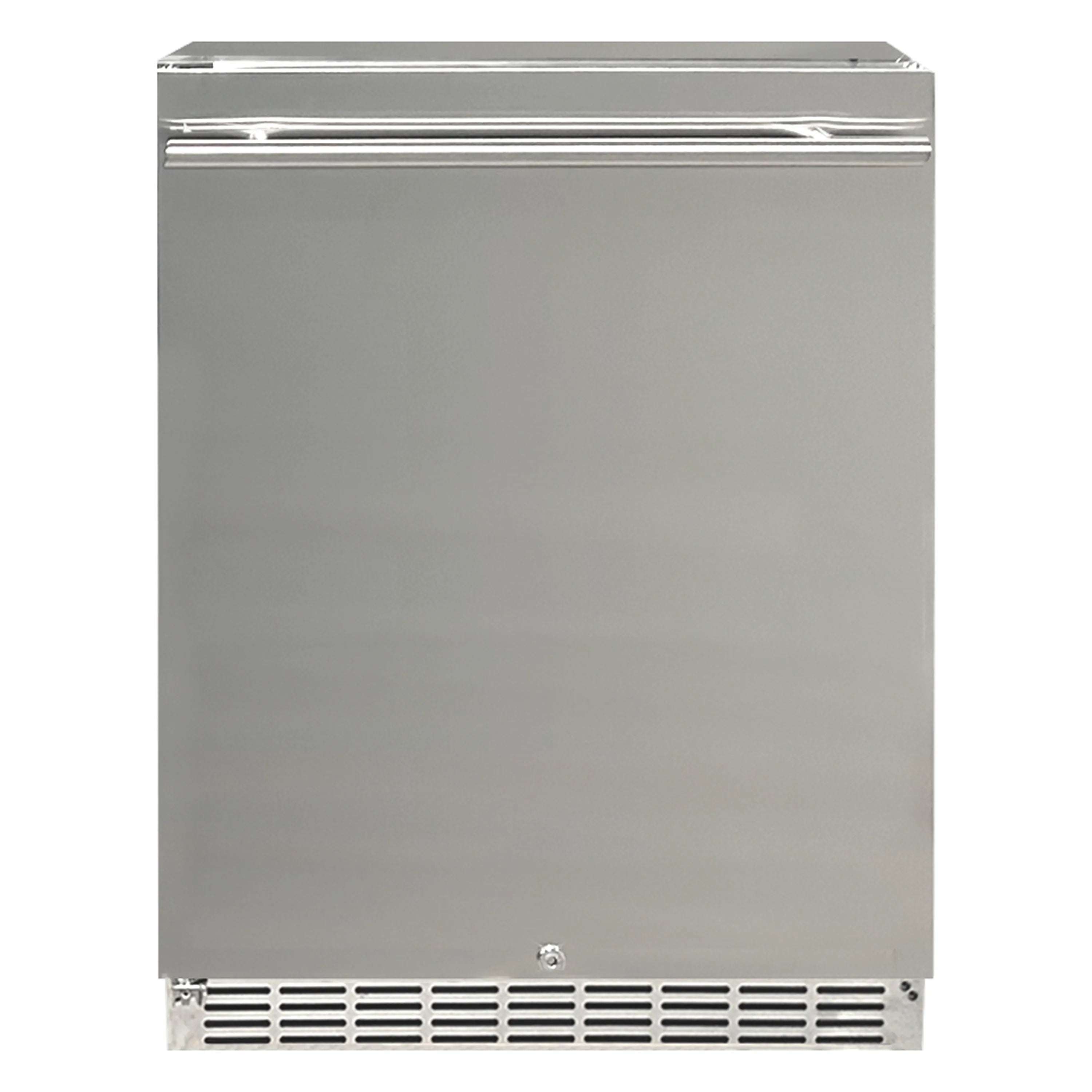 Stainless steel refrigerator door with top handle and bottom ventilation grille