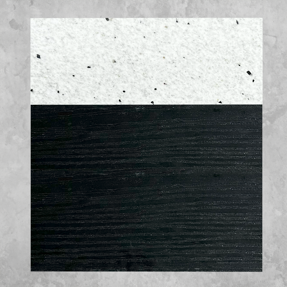 FINISH SWATCH - white granite with black cabinet