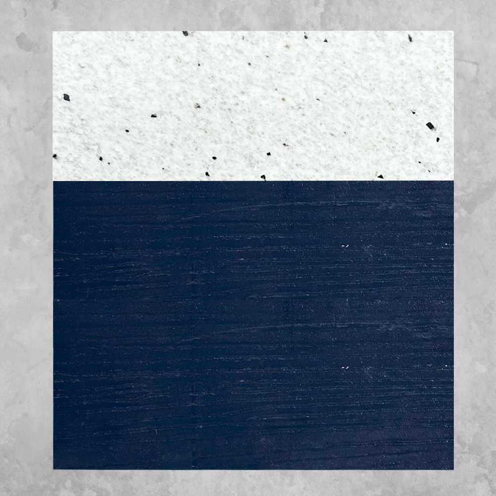 FINISH SWATCH - white granite with blue cabinet
