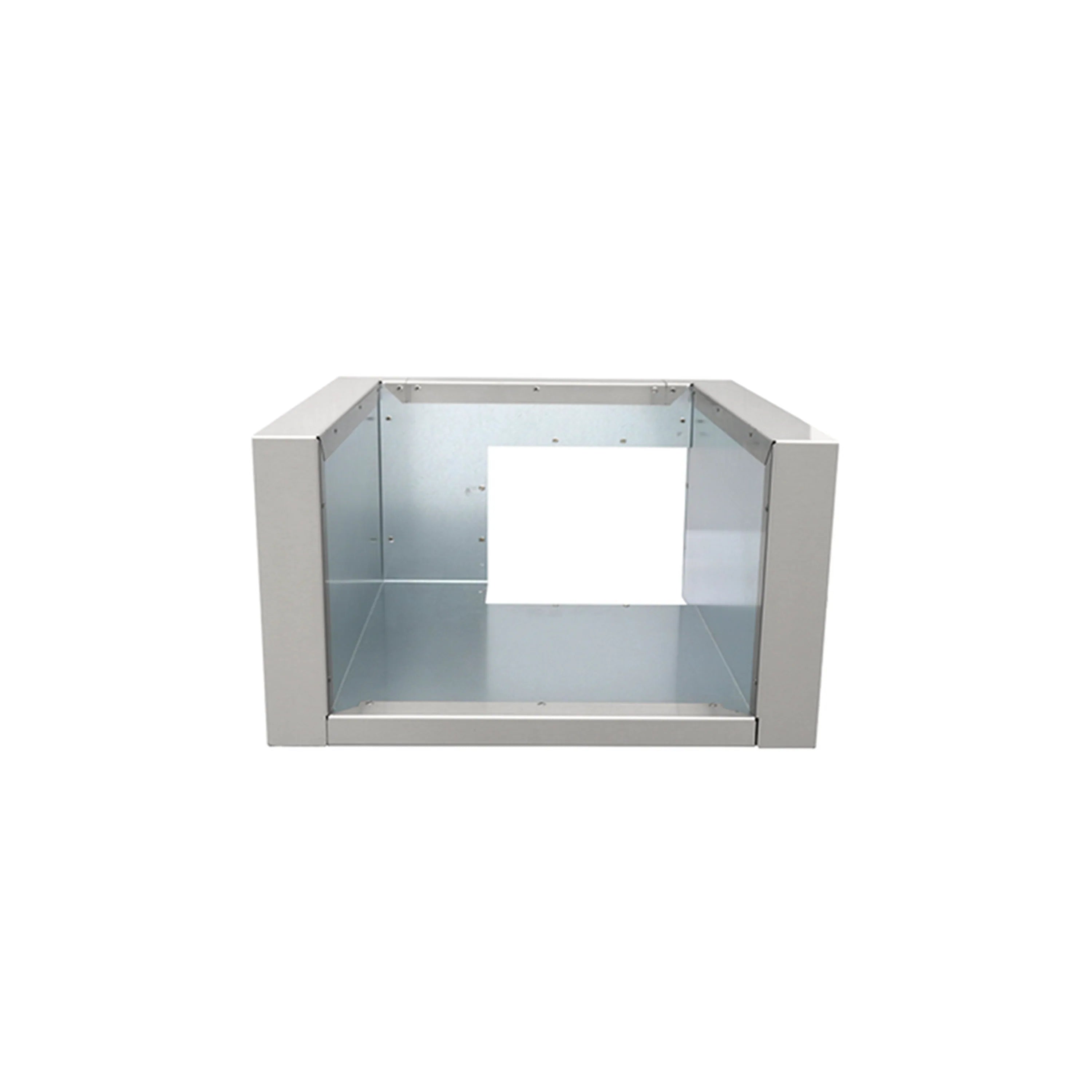 Metal side burner liner jacket, open square frame with light gray interior