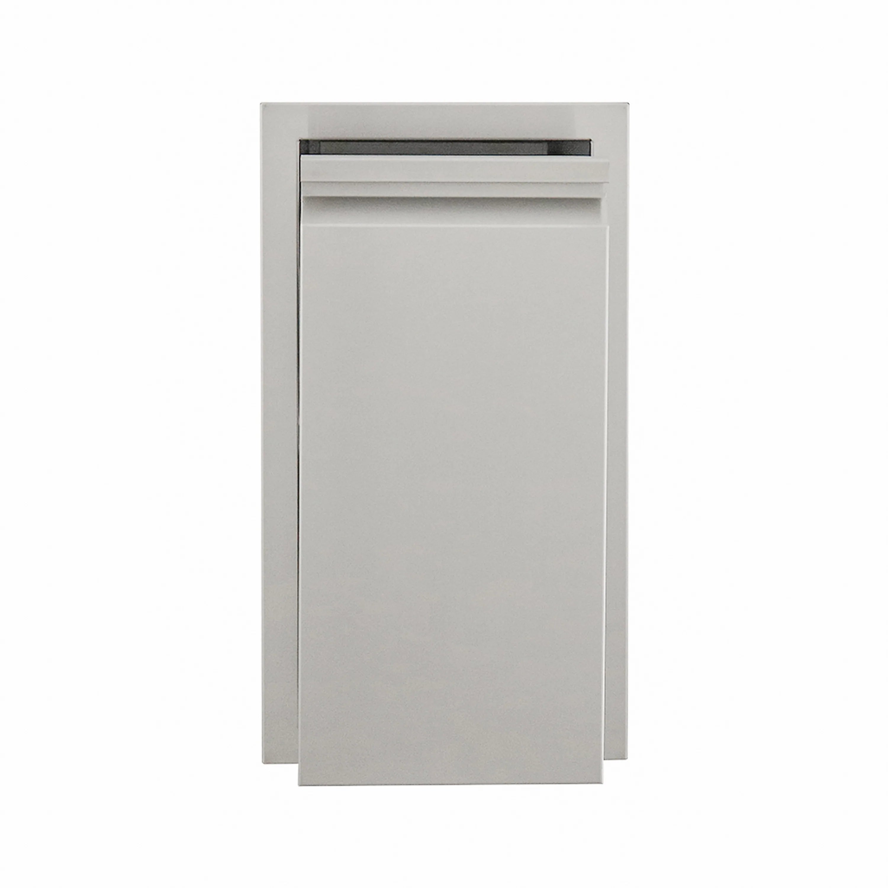 Fully enclosed spice rack utility drawer front door closed, white cabinet with black trim