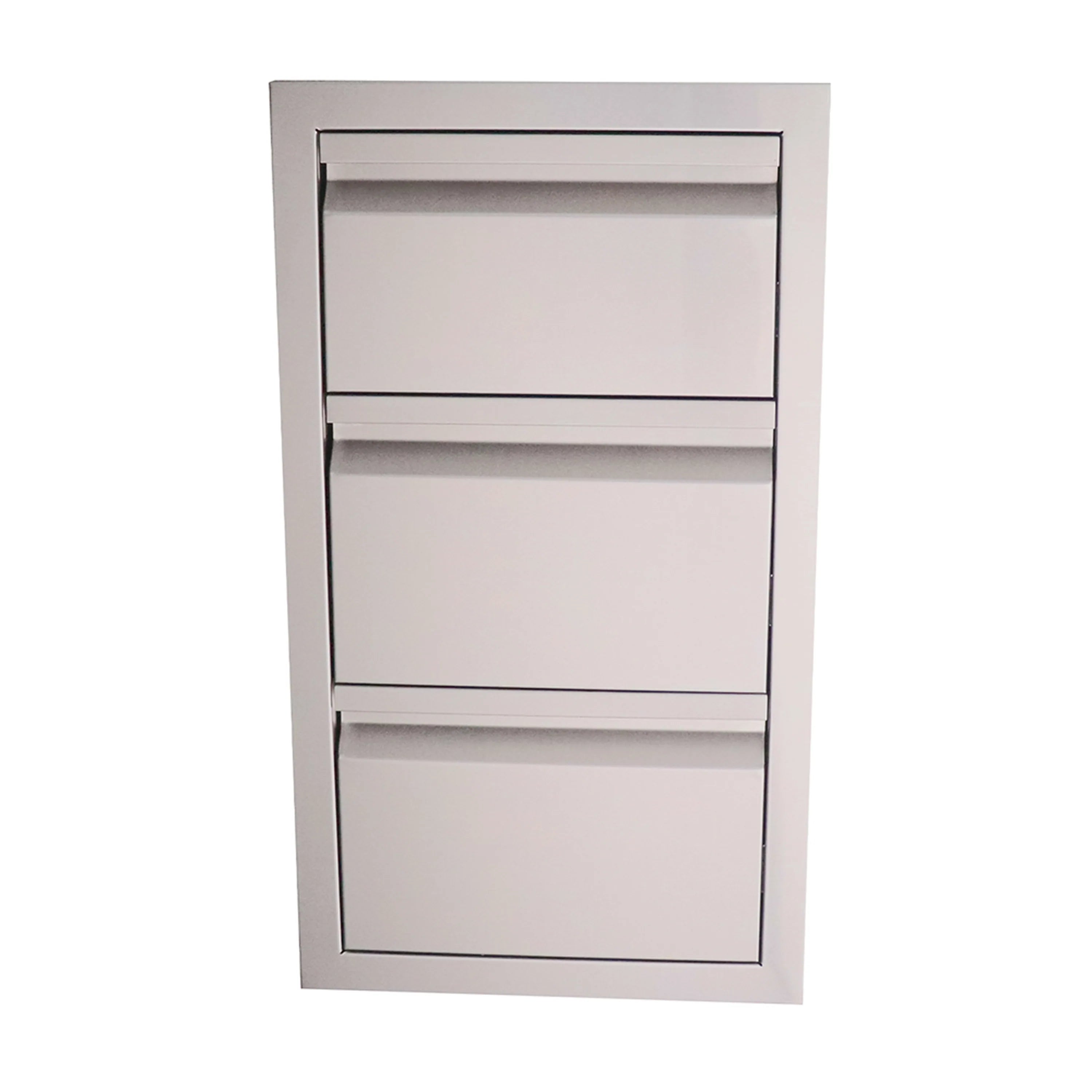Stainless steel vertical drawer cabinet, three stacked enclosed drawers