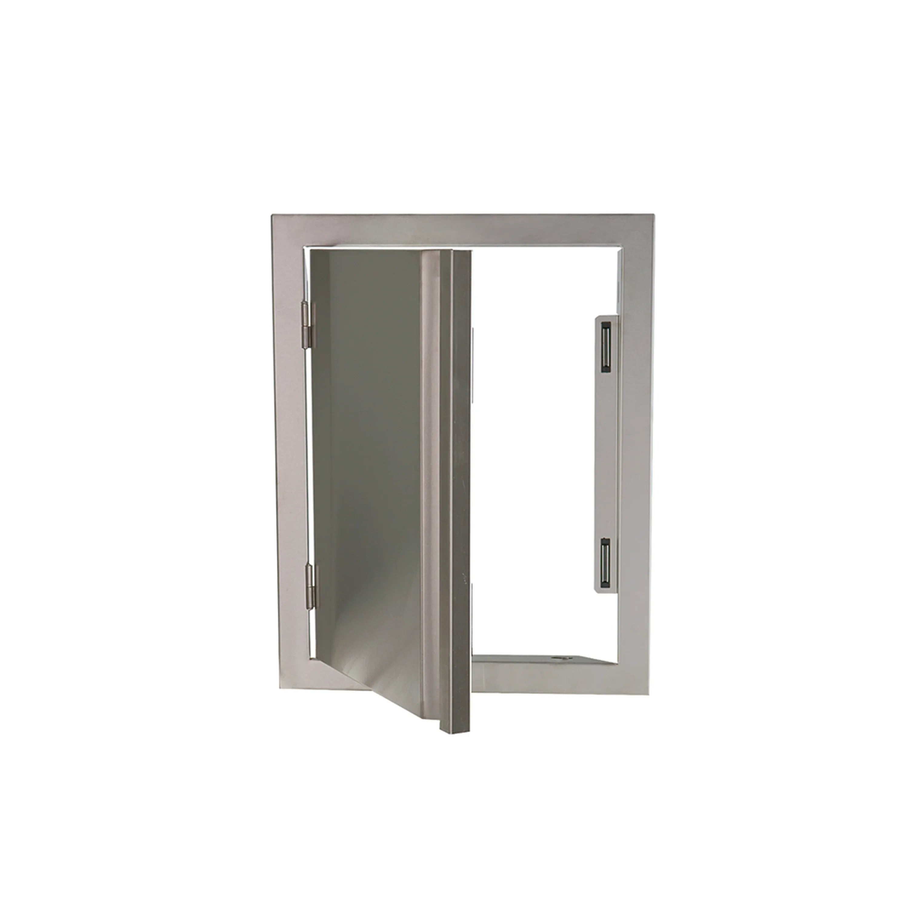 Double-lined vertical door, open view showing inner panel and silver hinges
