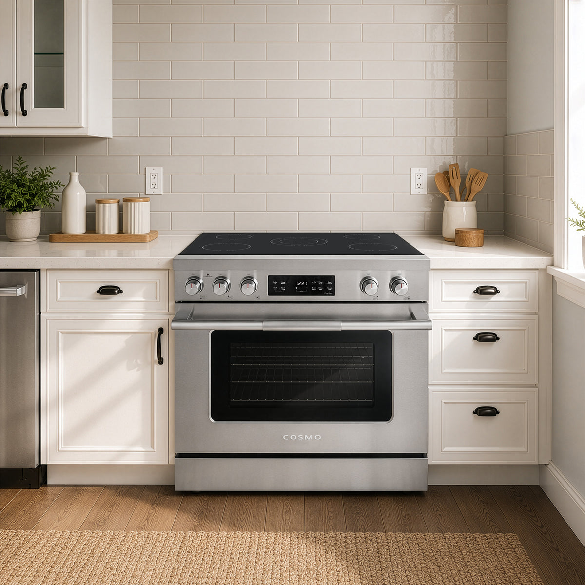 Cosmo COS-RES365SS 36-inch electric range installed in a modern kitchen