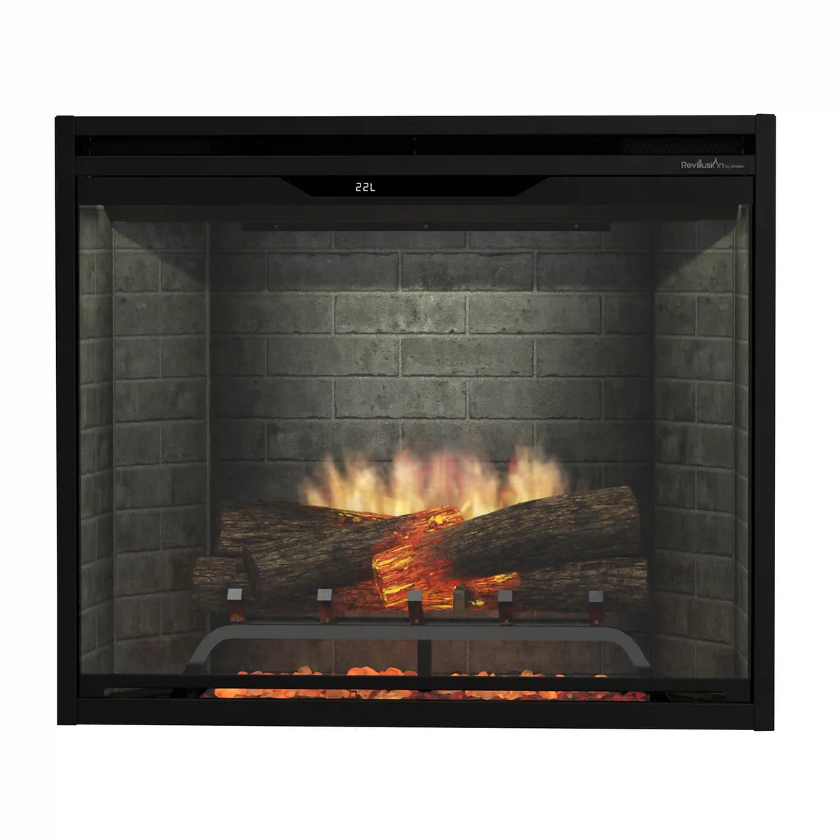 Built-in electric firebox with neutral brick surround and realistic flame display