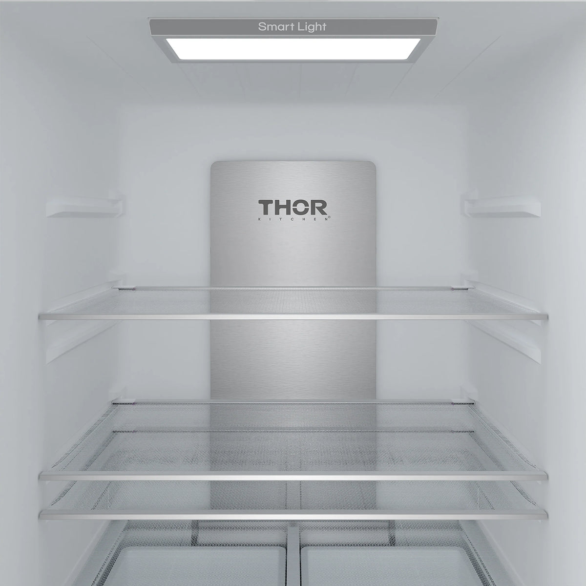 White refrigerator freezer compartment with THOR logo and Smart Light