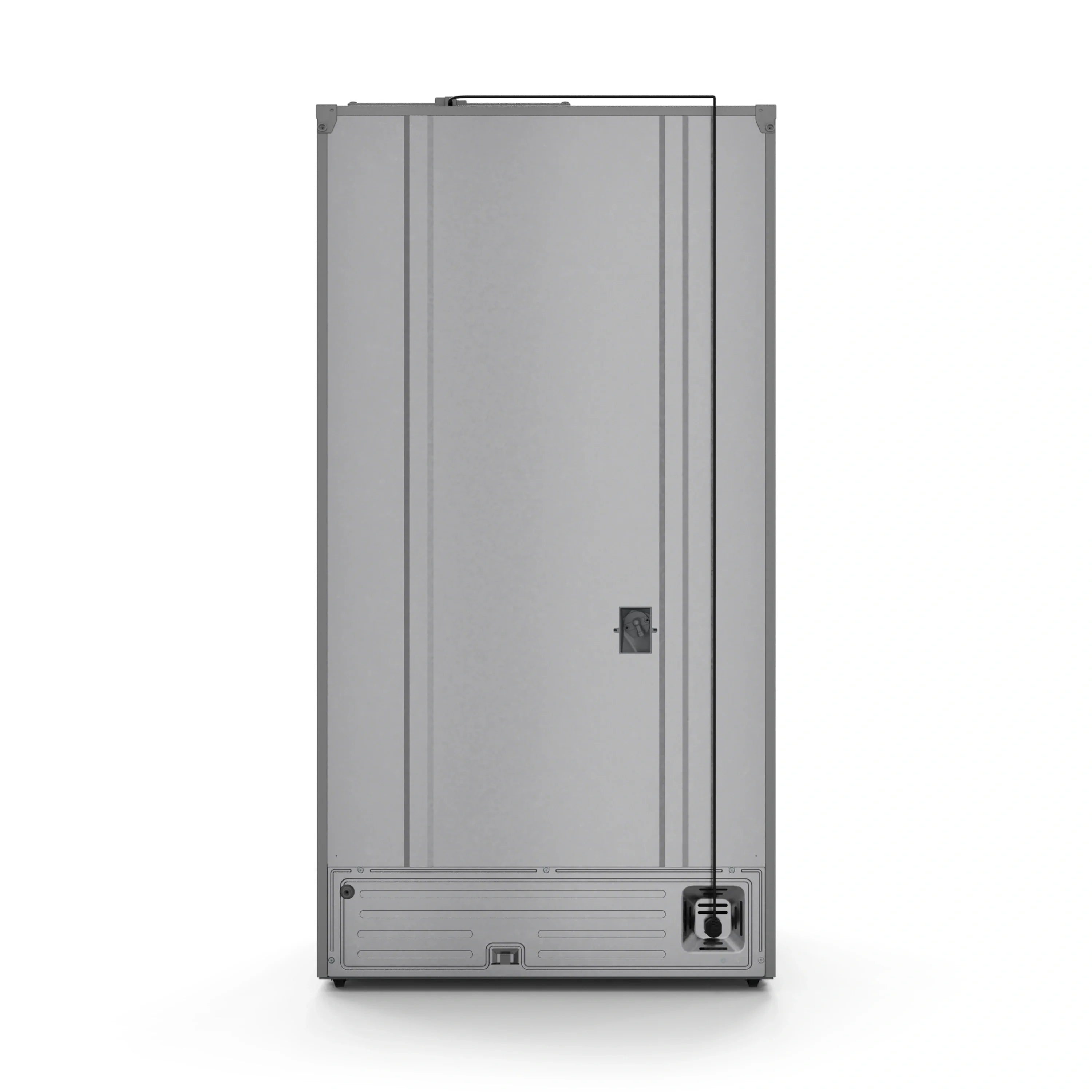 Stainless steel refrigerator with vertical double doors and side handles