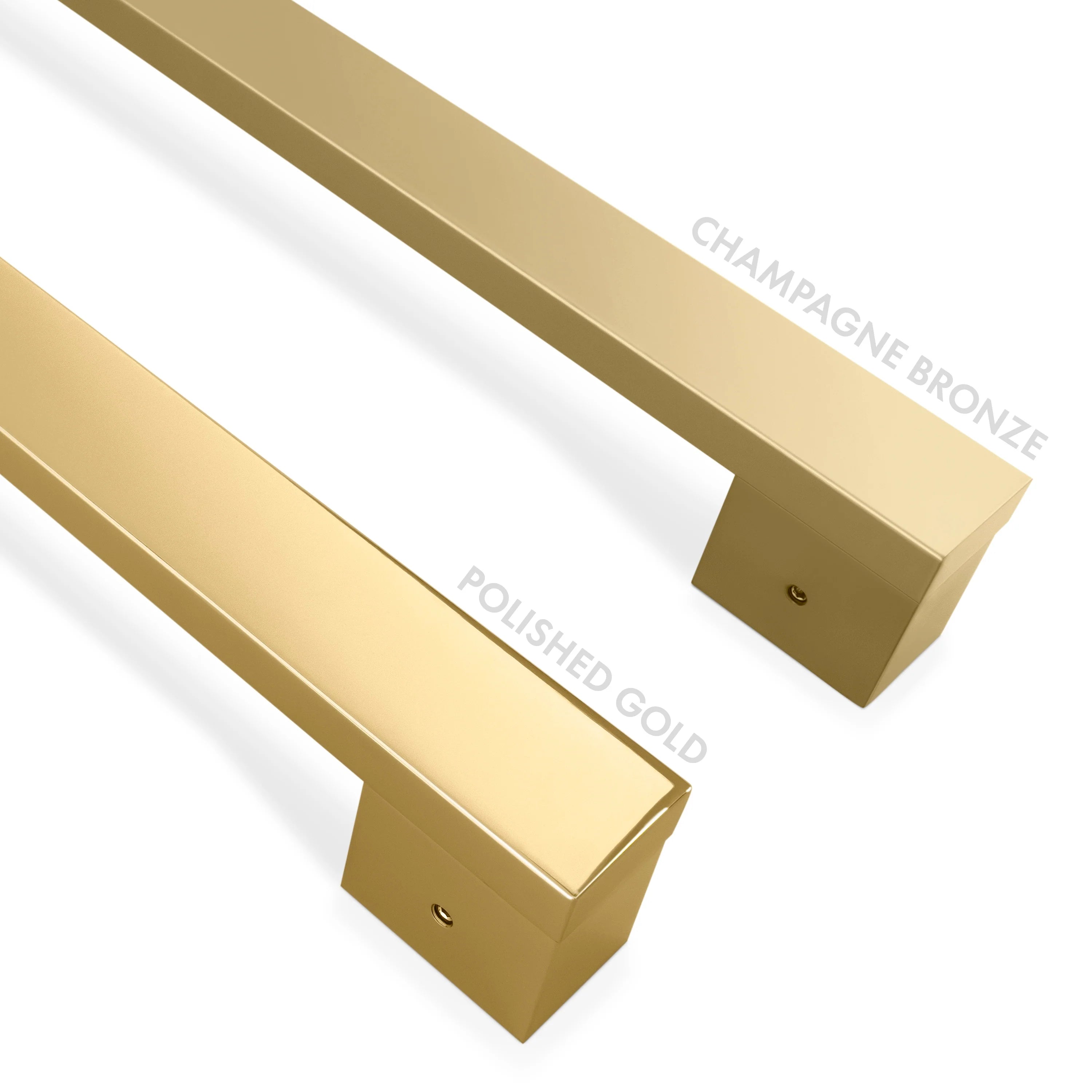 Champagne bronze polished gold finish refrigerator handles, square end caps with screw hole