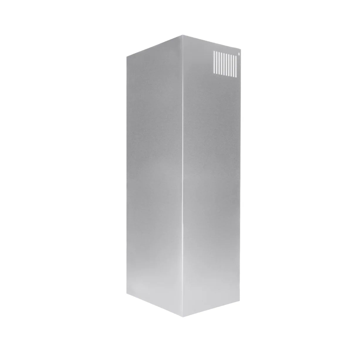 Chimney extension kit with tall rectangular metal duct and small vented grille, gray
