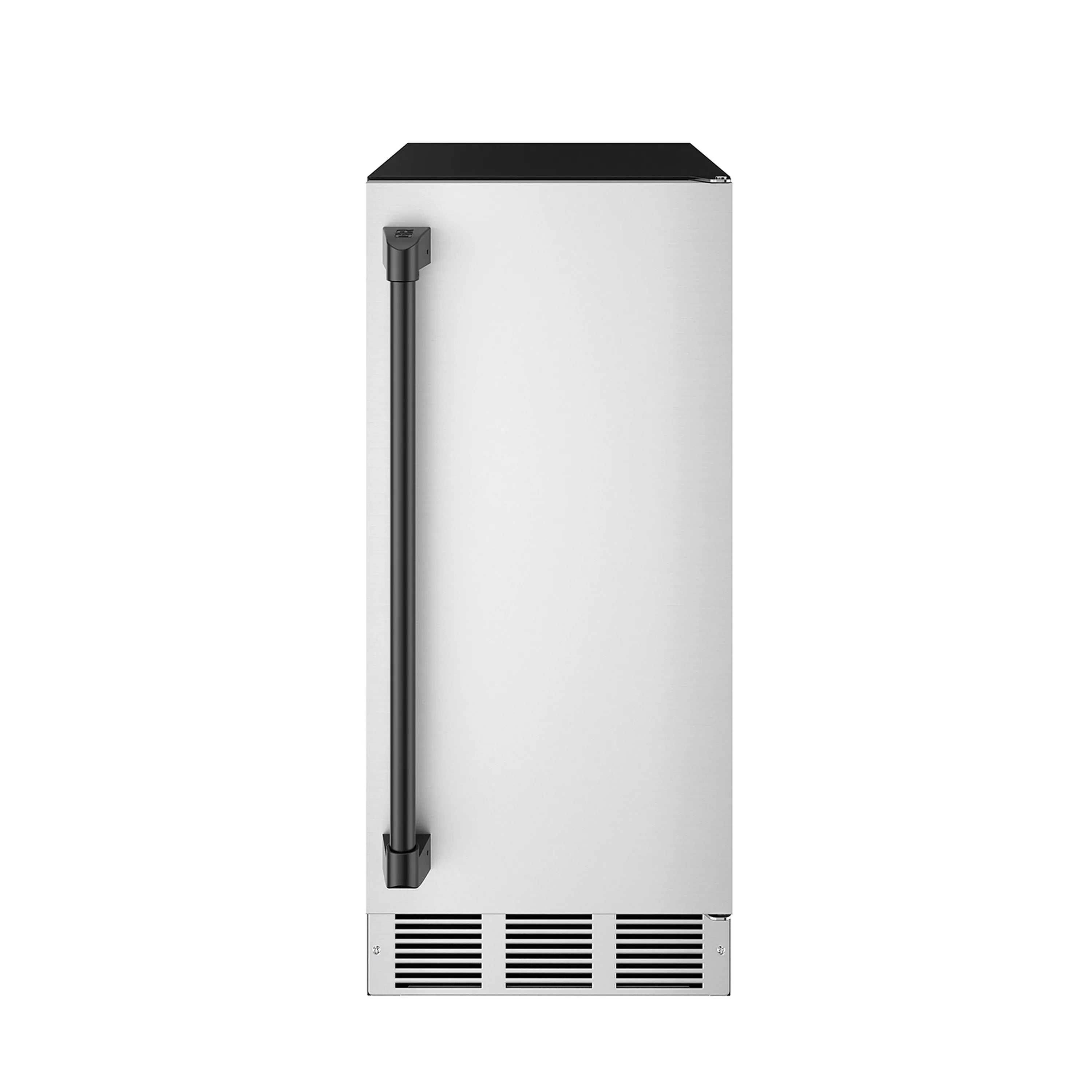 Stainless steel built-in/free-standing ice maker with vertical black handle