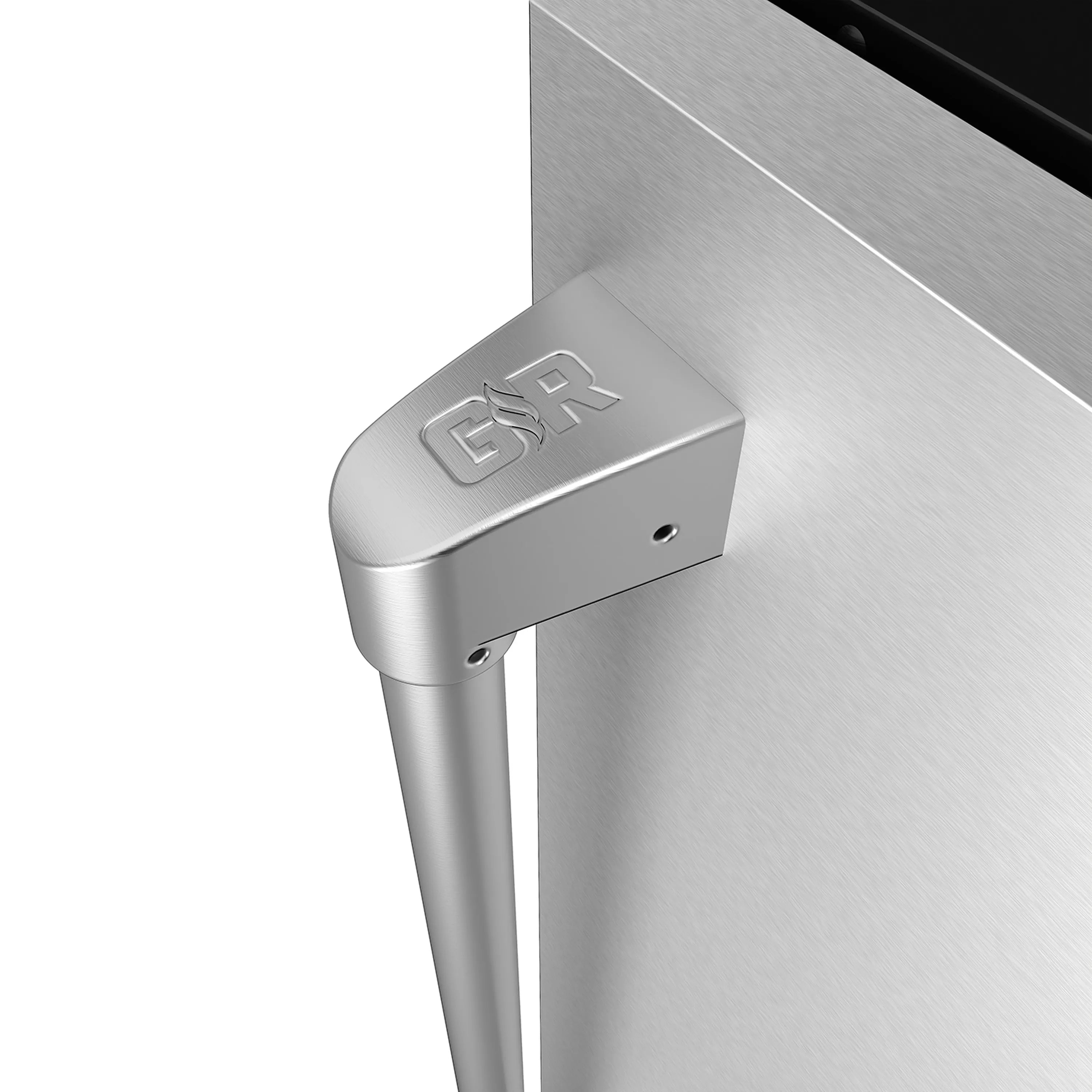 Stainless steel ice maker side panel with Gordon Ramsay logo and handle