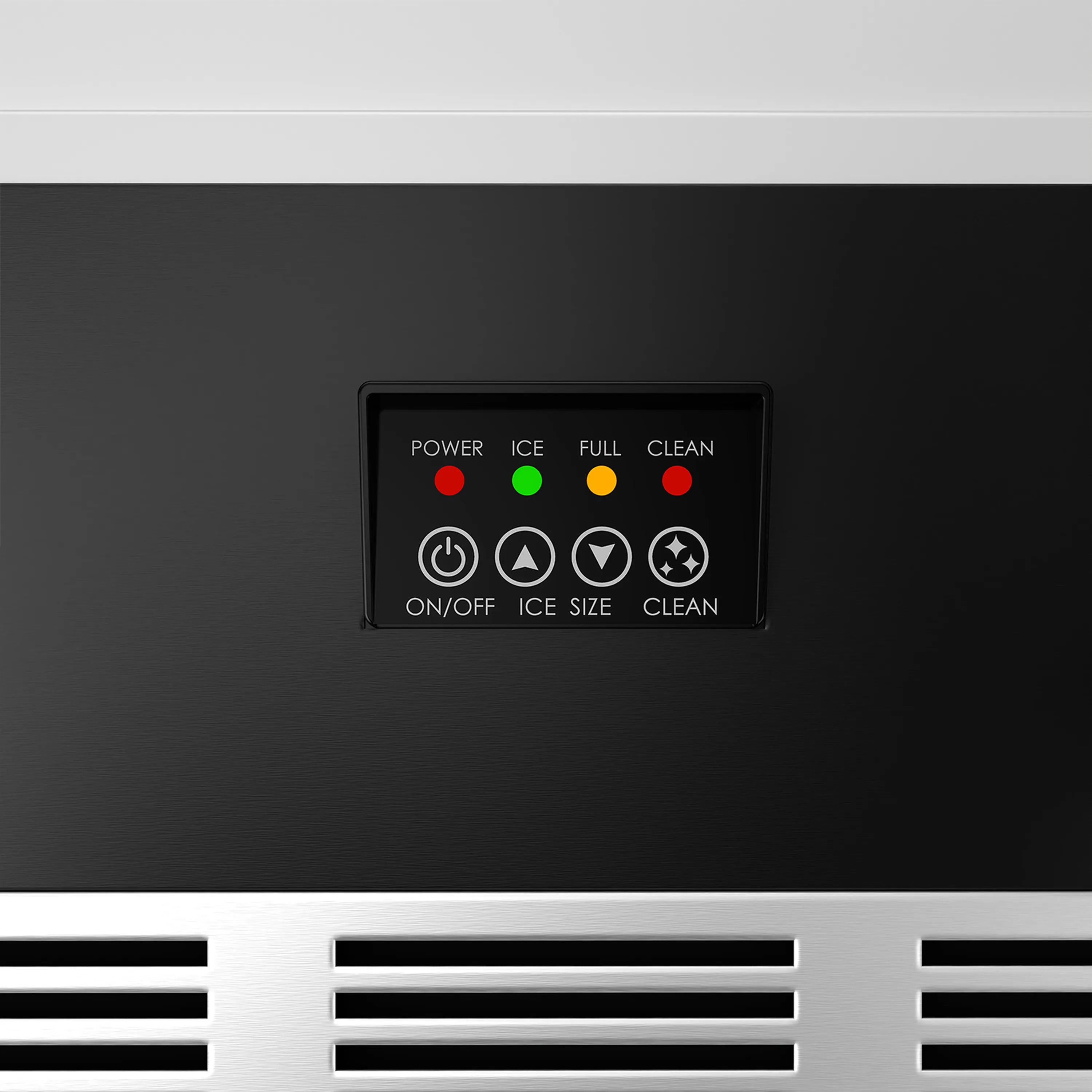 Ice maker control panel with POWER, ICE, FULL, CLEAN LEDs and buttons
