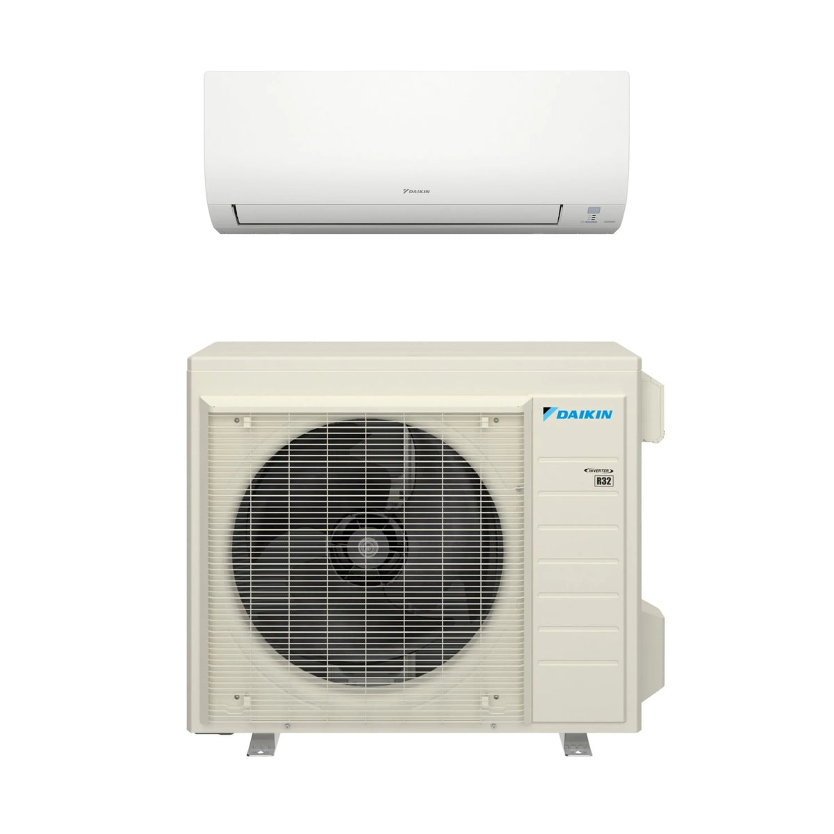Daikin ductless mini split system with white indoor unit and outdoor condenser