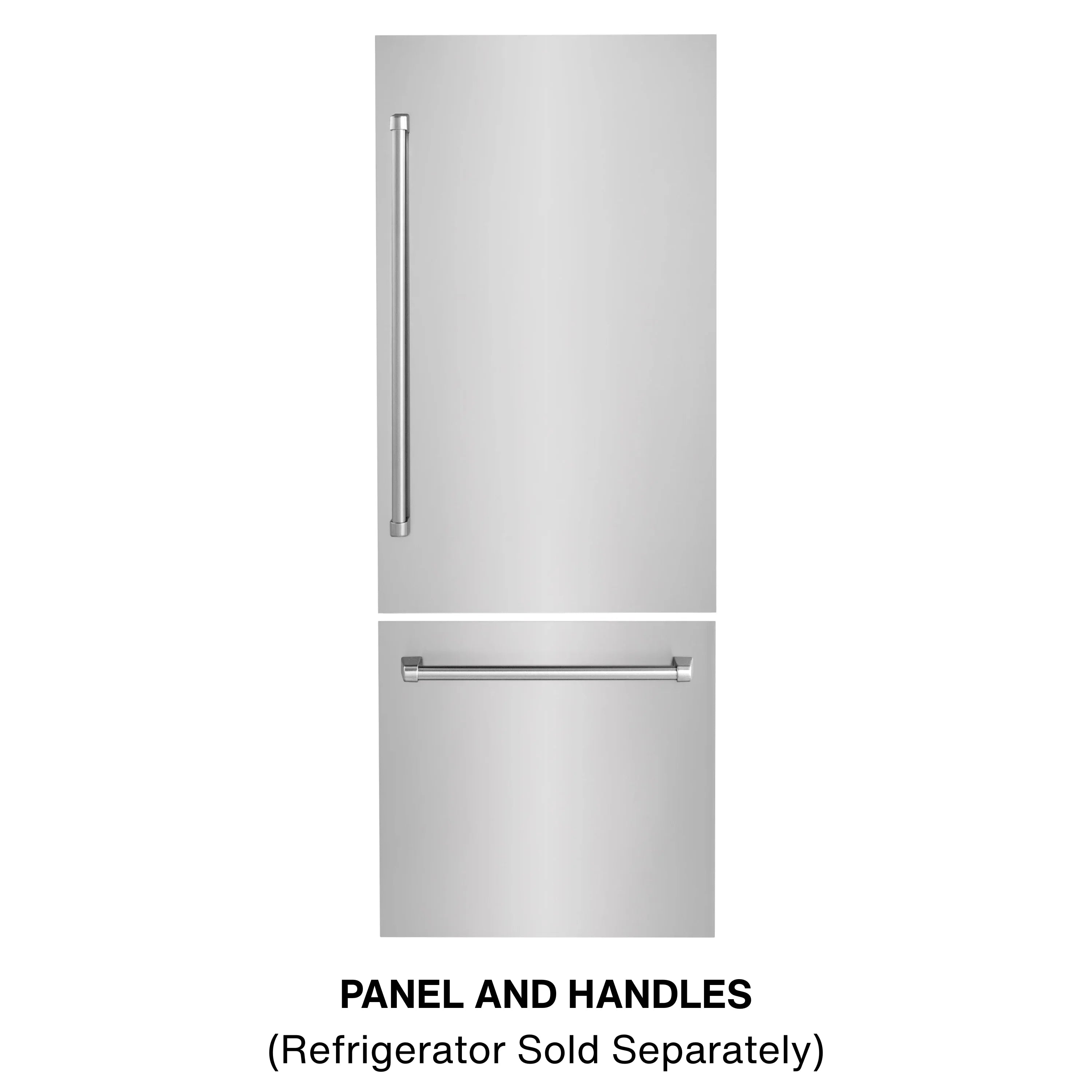Stainless steel refrigerator panel pair with vertical and horizontal handle bars